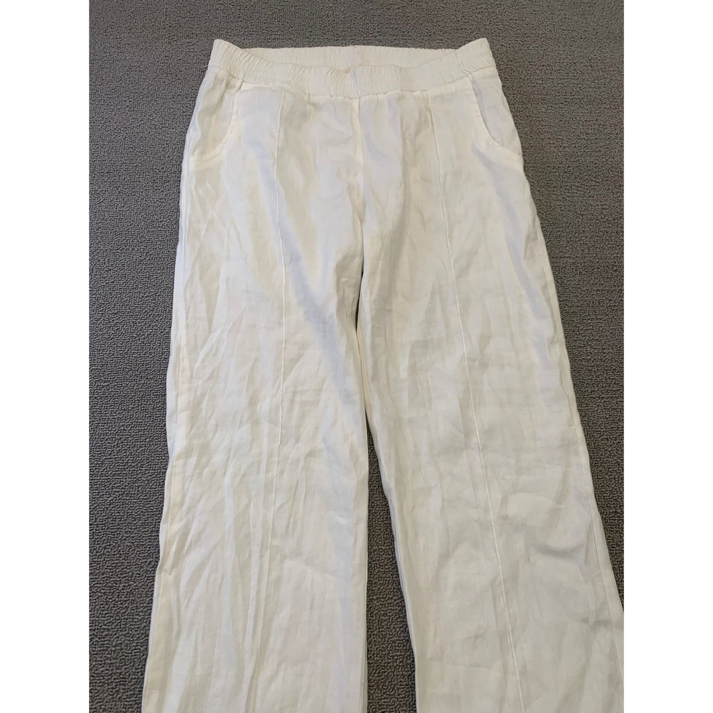 Monrow Women Medium White Wide Leg Linen Blend Pants