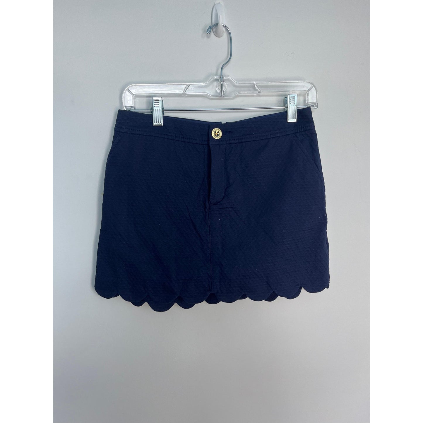Lilly Pulitzer Scallop Hem Mini Skirt Women 0 Navy Blue Textured Cotton Blend