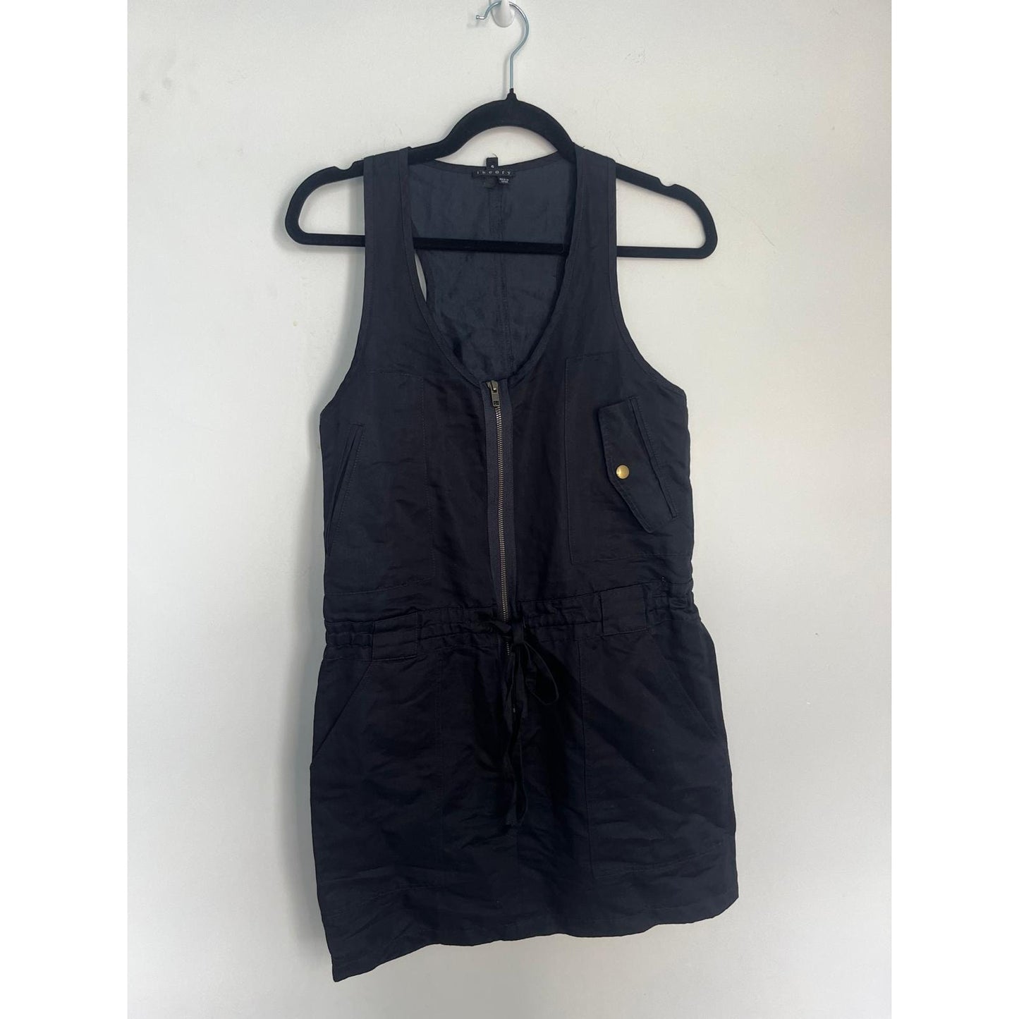 Theory Romper Womens Size 6 Black Sleeveless Linen Blend Dress