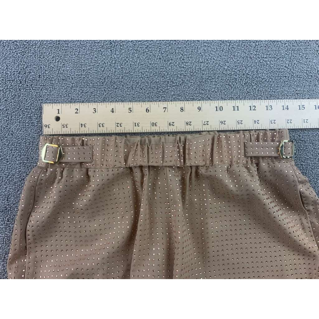 Reiss Size 6 Beige Arielle Embellished Wide Leg Pants Rhinestone Buckle Waist
