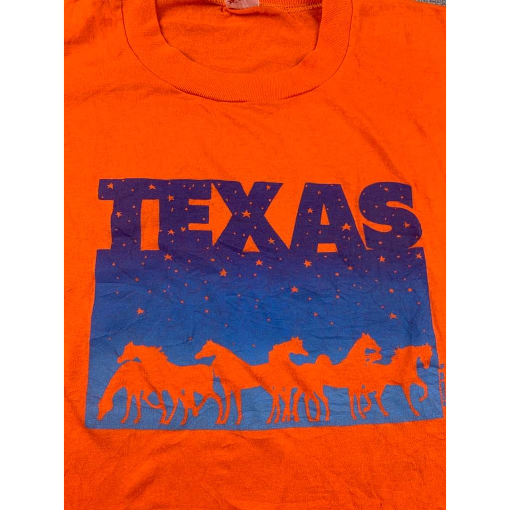 Vintage Soffe Shirts Men XL Orange Blue Texas Graphic Horses USA T Shirt