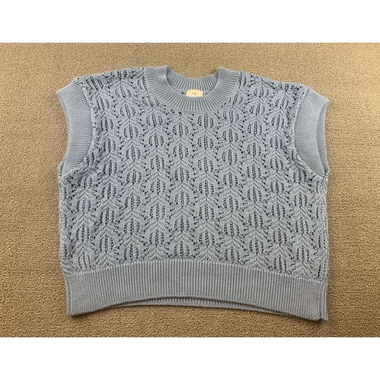 An’ge Ange Sweater Vest Women S/M Blue Open Knit Eyelet Sleeveless Preppy