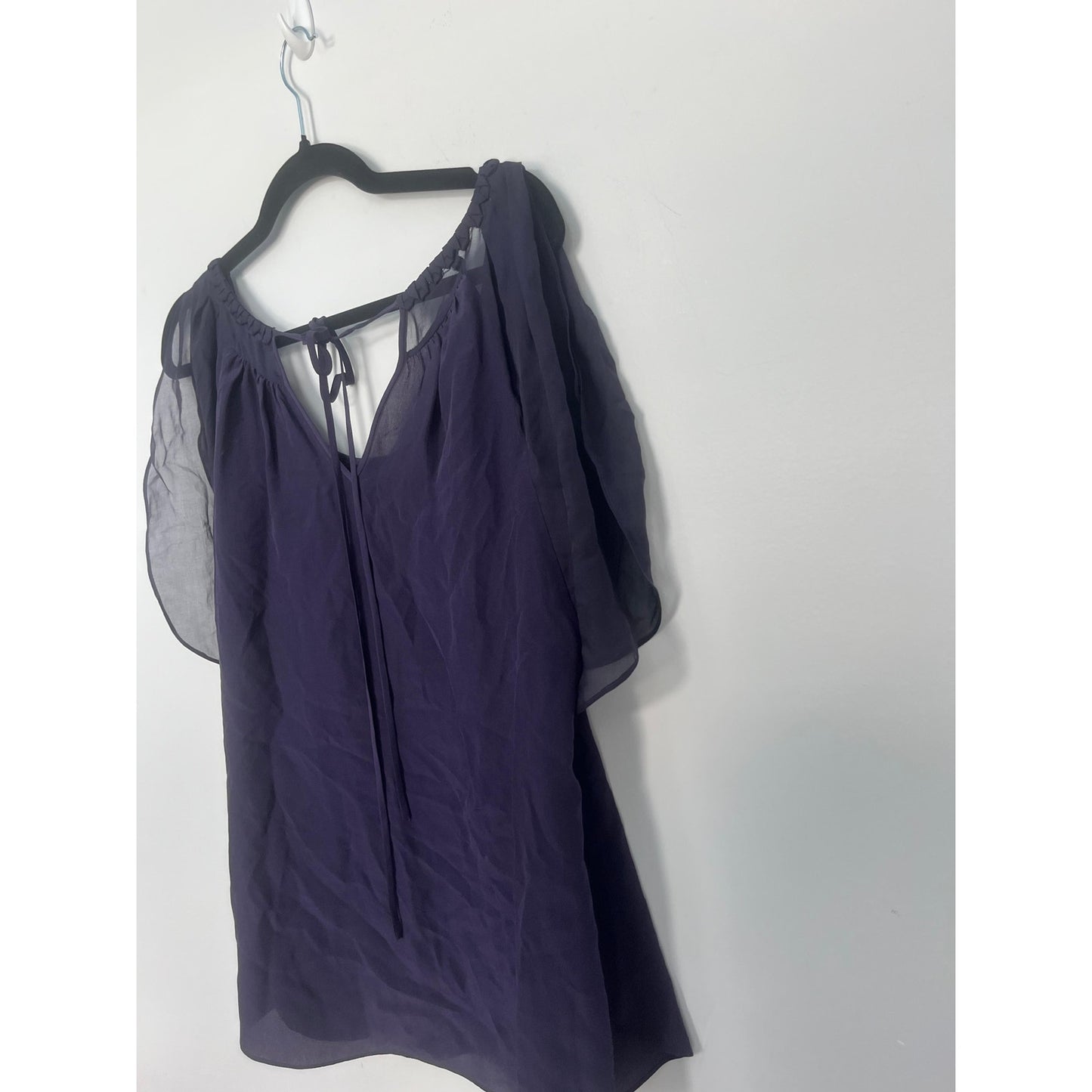 Rebecca Taylor Pleated Chiffon Blouse Women 4 Purple Flutter Sleeve Top
