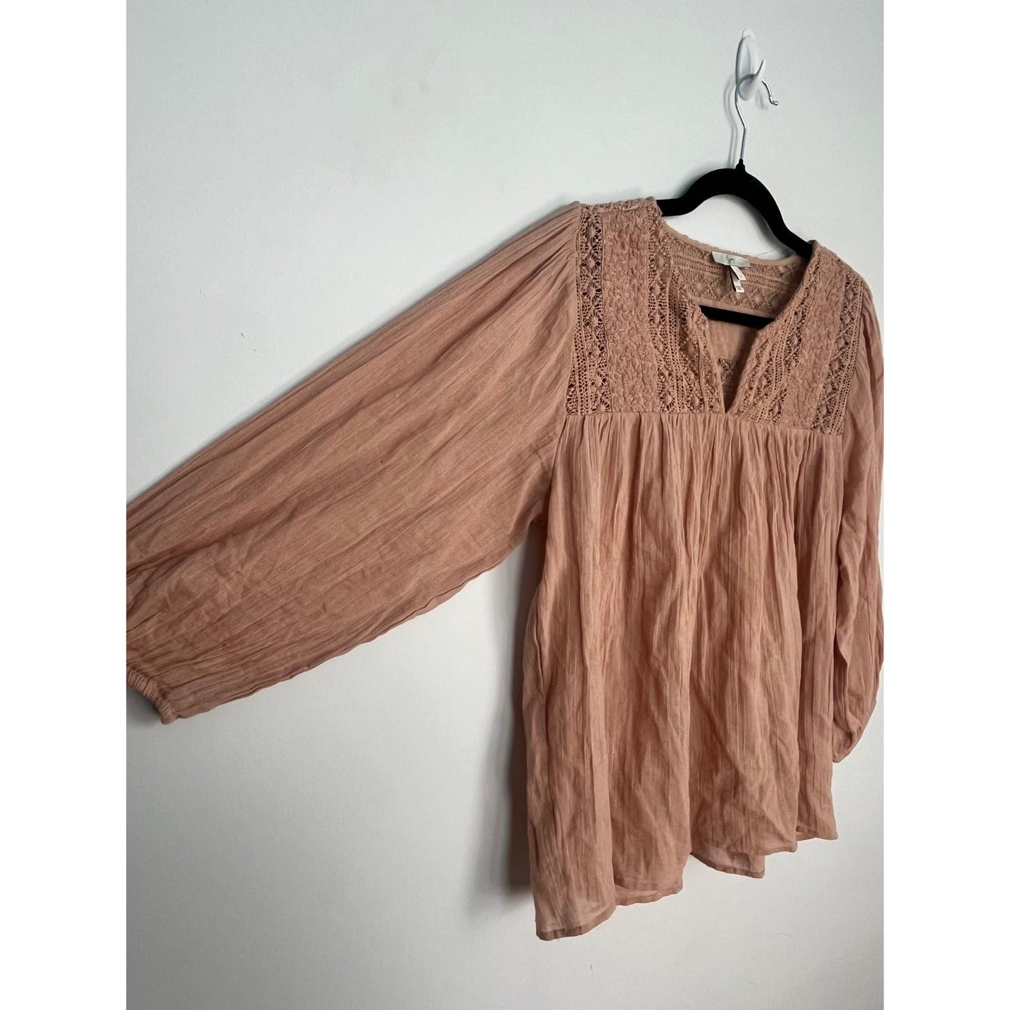 Joie Boho Peasant Blouse Women S Pink Crochet Lace Gauze Cotton Top