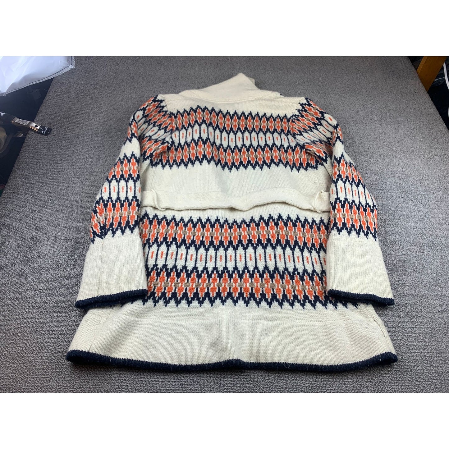 Lucky Brand Women Small White Multicolor Wool Blend Geometric Sweater Coat