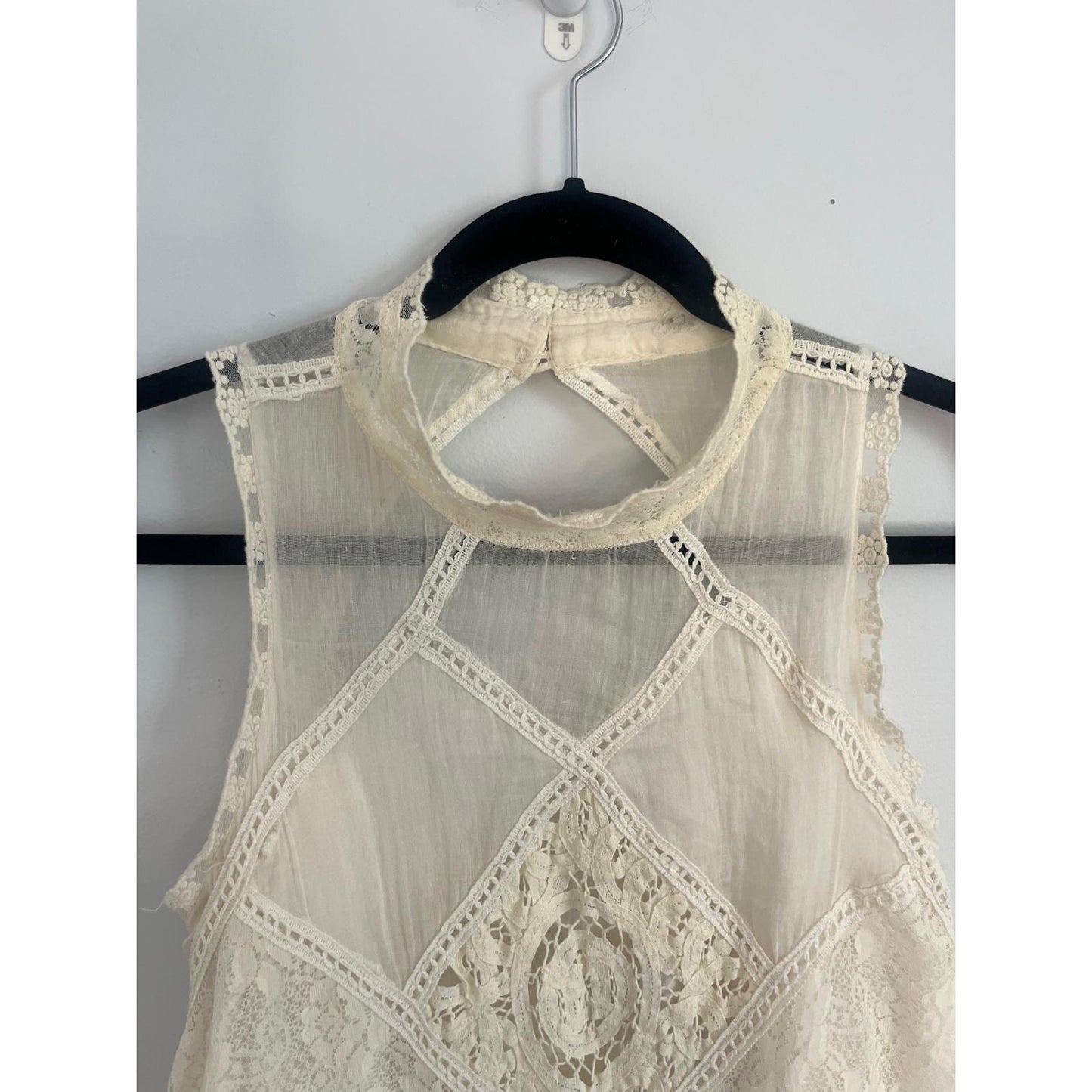 Free People One Lace M Female Boho Lace Tunic Top Cream Sleeveless High Neck