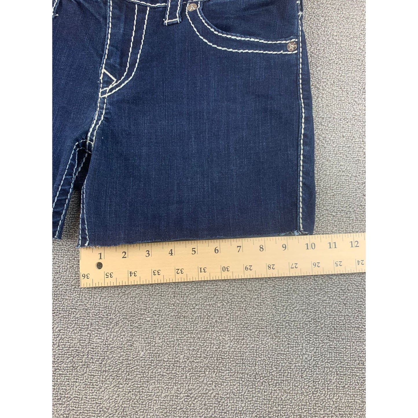 True Religion Women's 33 Blue Bobby Shorts Denim Jean Cutoffs
