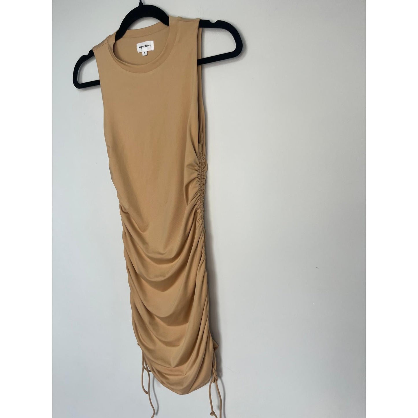 Superdown Ruched Mini Dress Women Small Beige Bodycon Sleeveless Casual