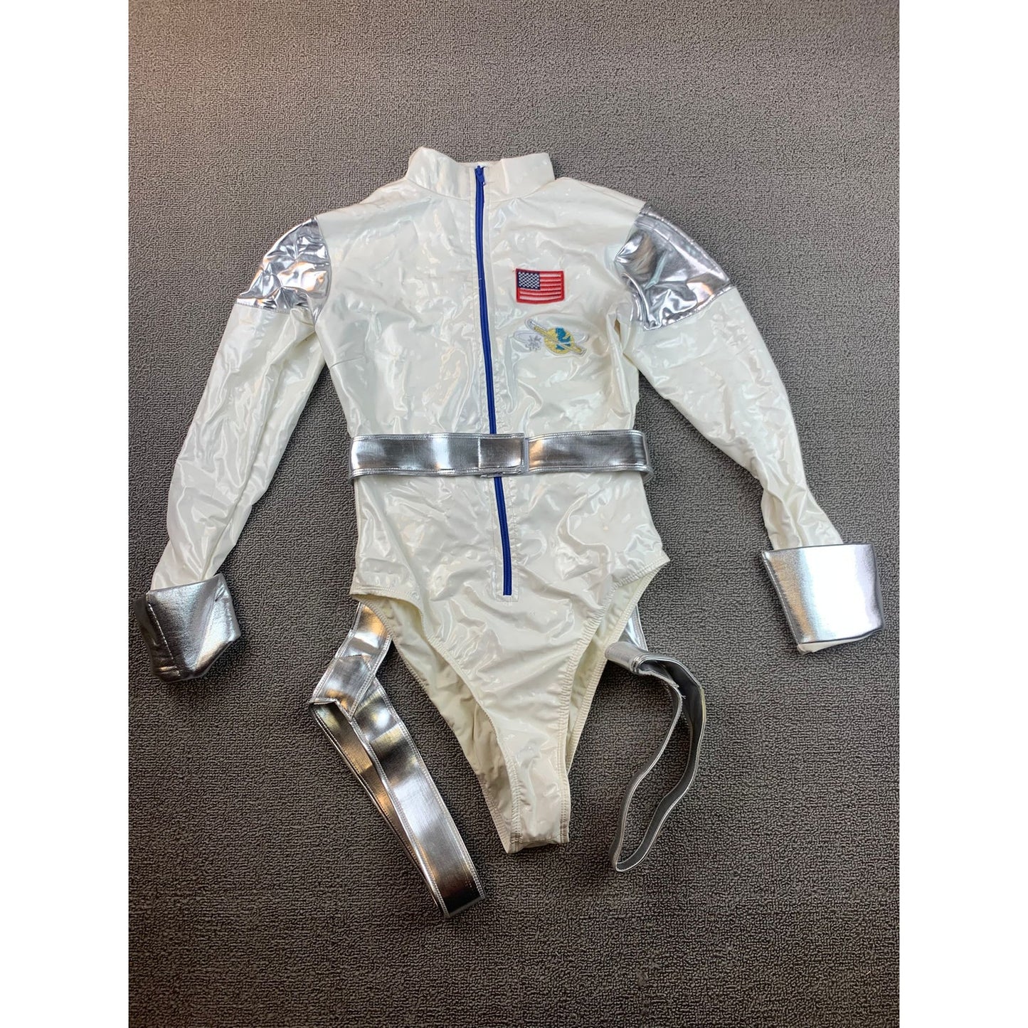 Forplay Women S/M White Silver Astronaut Halloween Costume Bodysuit