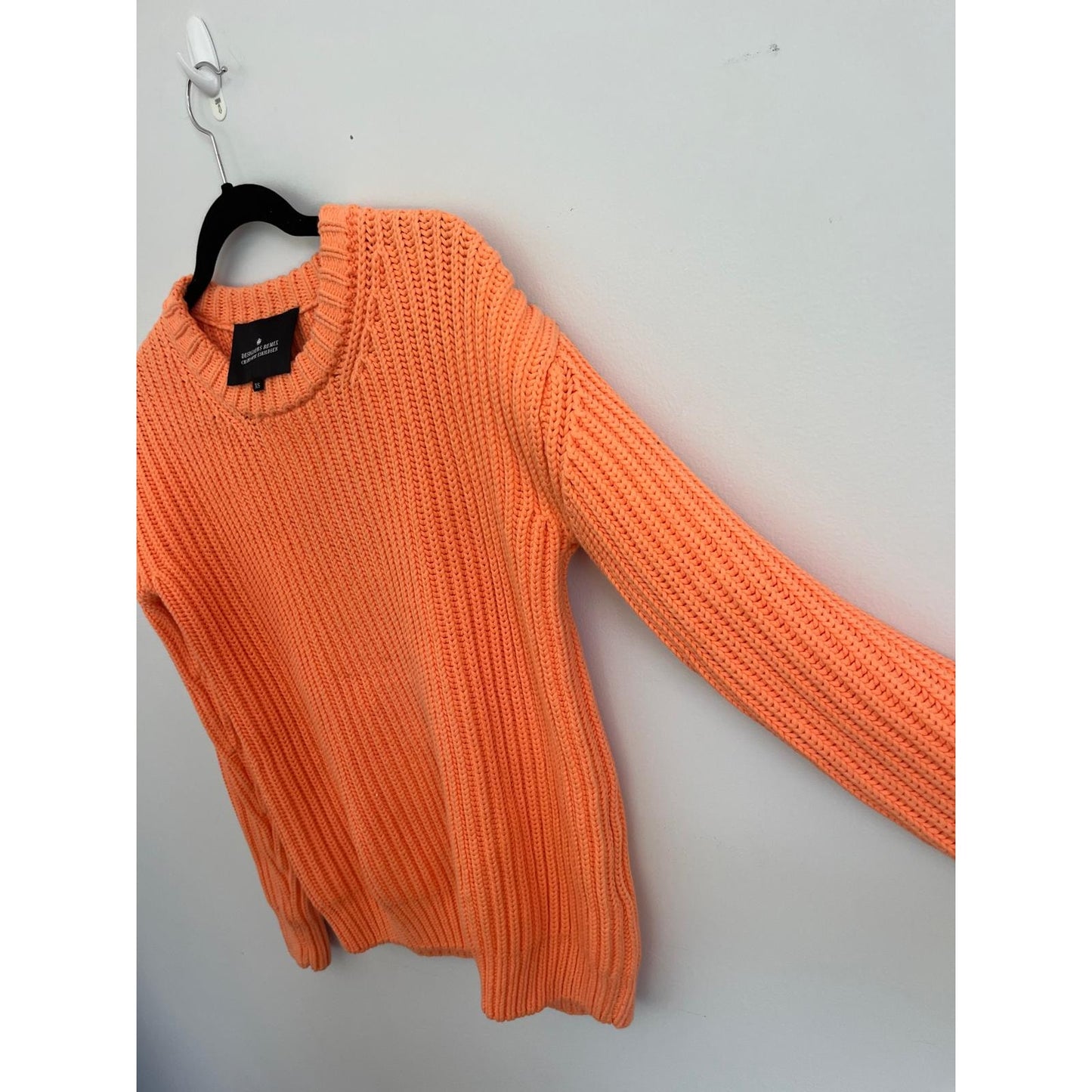 Designers Remix Sweater Women XS Orange Ribbed Knit Pullover Cotton