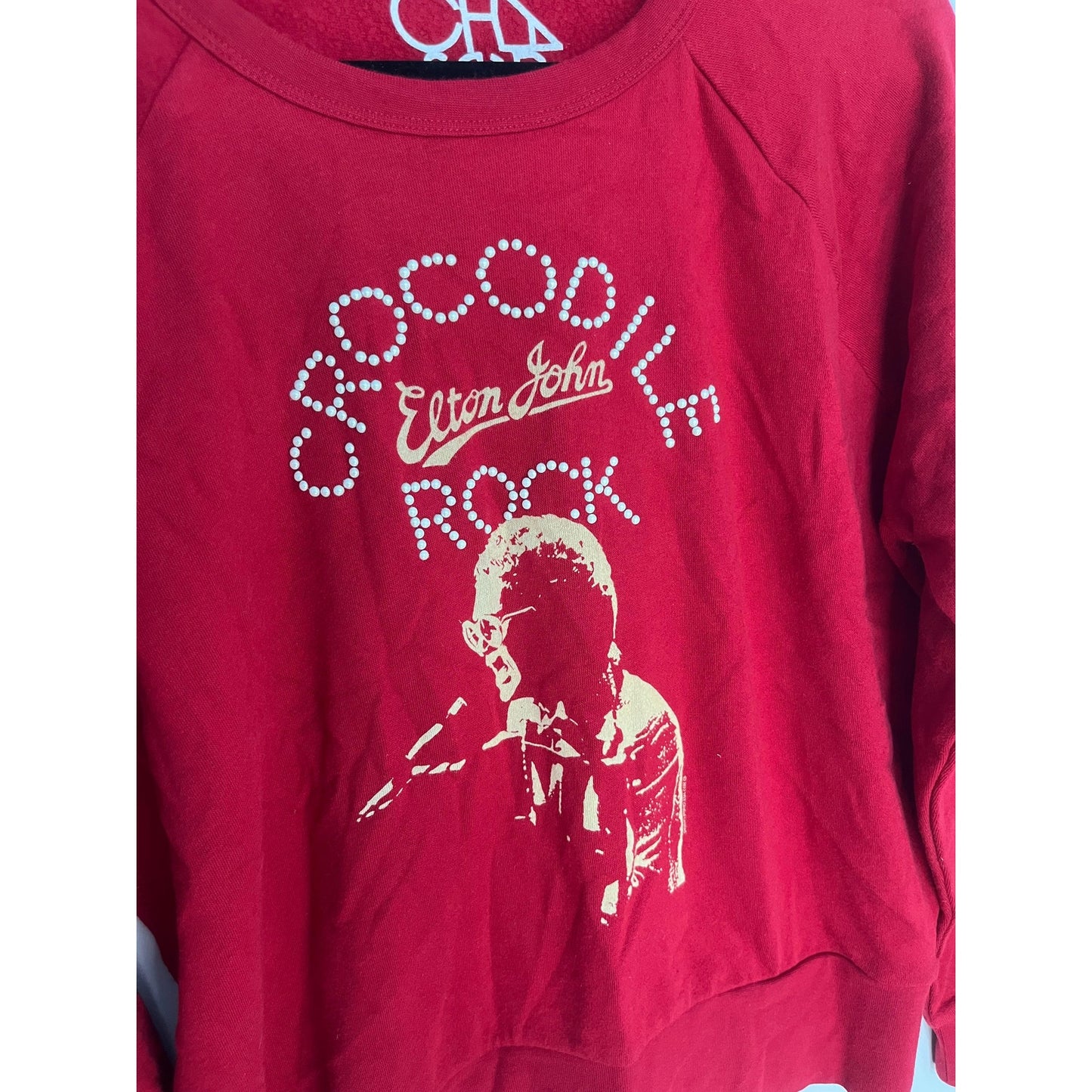 Chaser Elton John Crocodile Rock Sweatshirt Women M Red Graphic Pullover