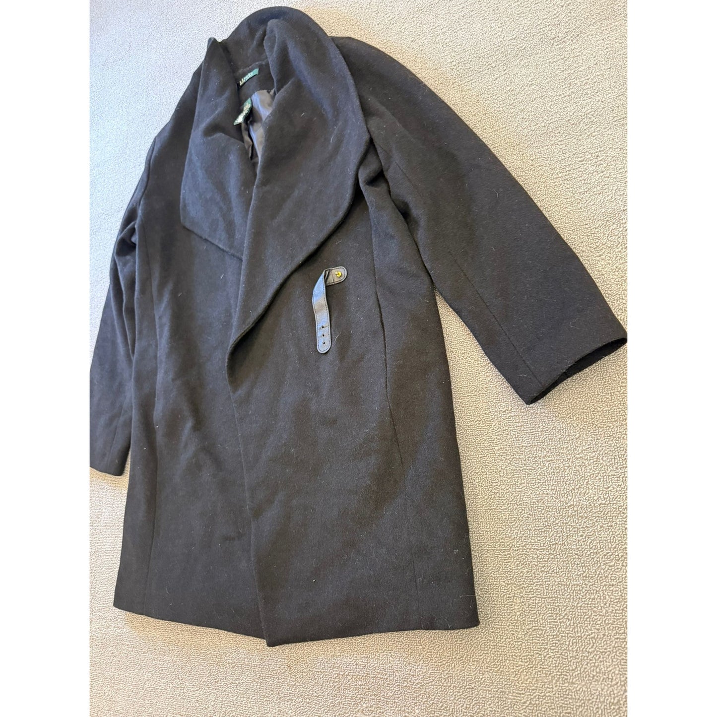 Lauren Ralph Lauren Women's 12 Black Wool Blend Wrap Draped Coat