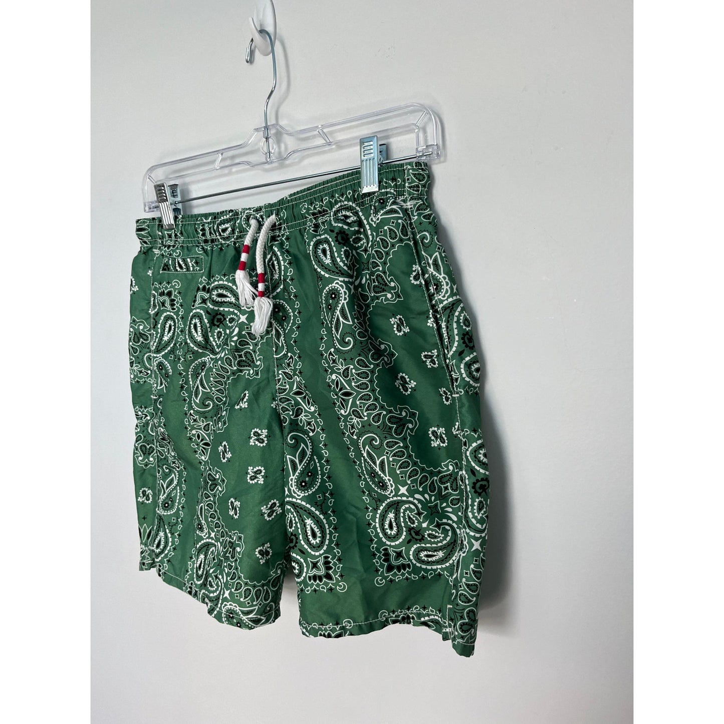 MC2 Saint Barth Swim Trunks Boys 16Y Green Paisley Print Recycled Drawstring