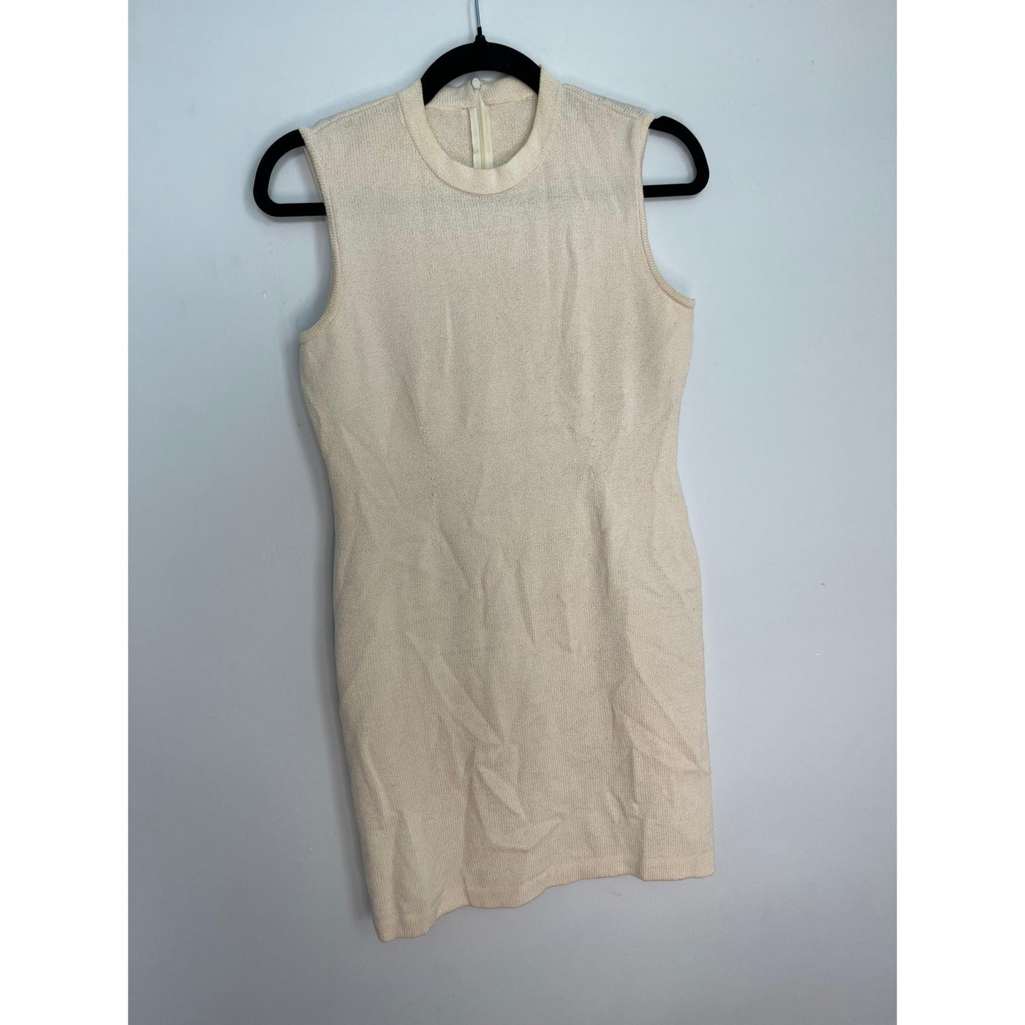 St John Basics Sleeveless Knit Dress Women 2 Beige Minimalist Mod Sheath