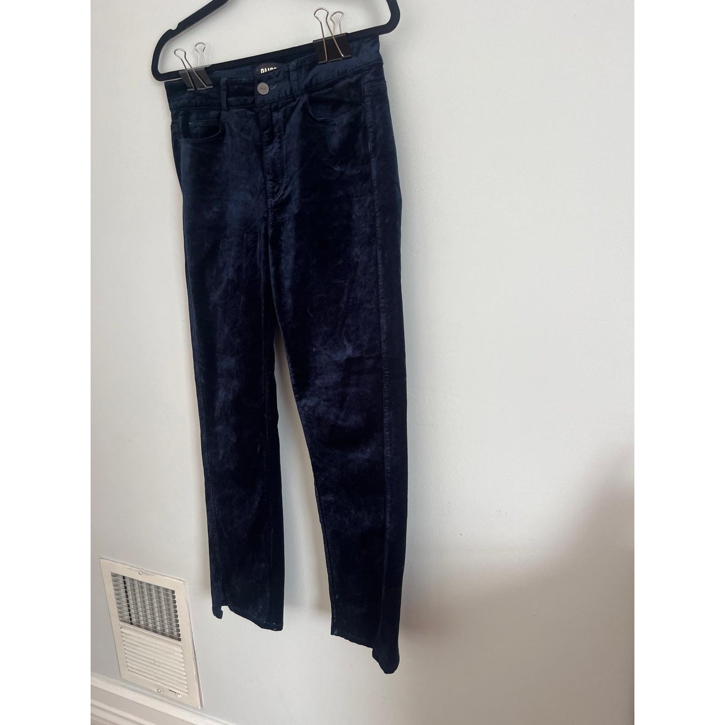 Paige Pants Women 27 Navy Velvet Straight Leg Mid Rise Classic Fit