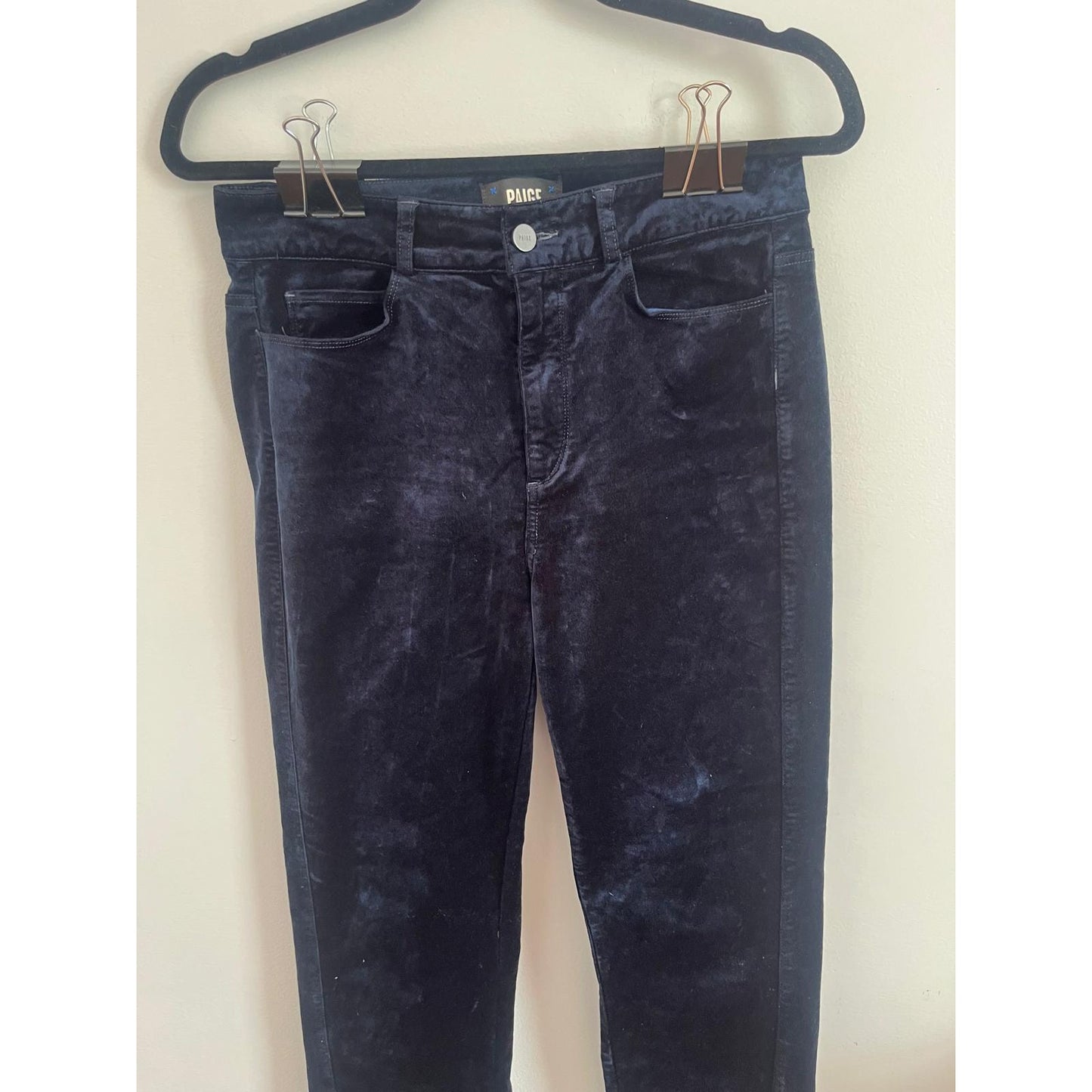 Paige Pants Women 27 Navy Velvet Straight Leg Mid Rise Classic Fit