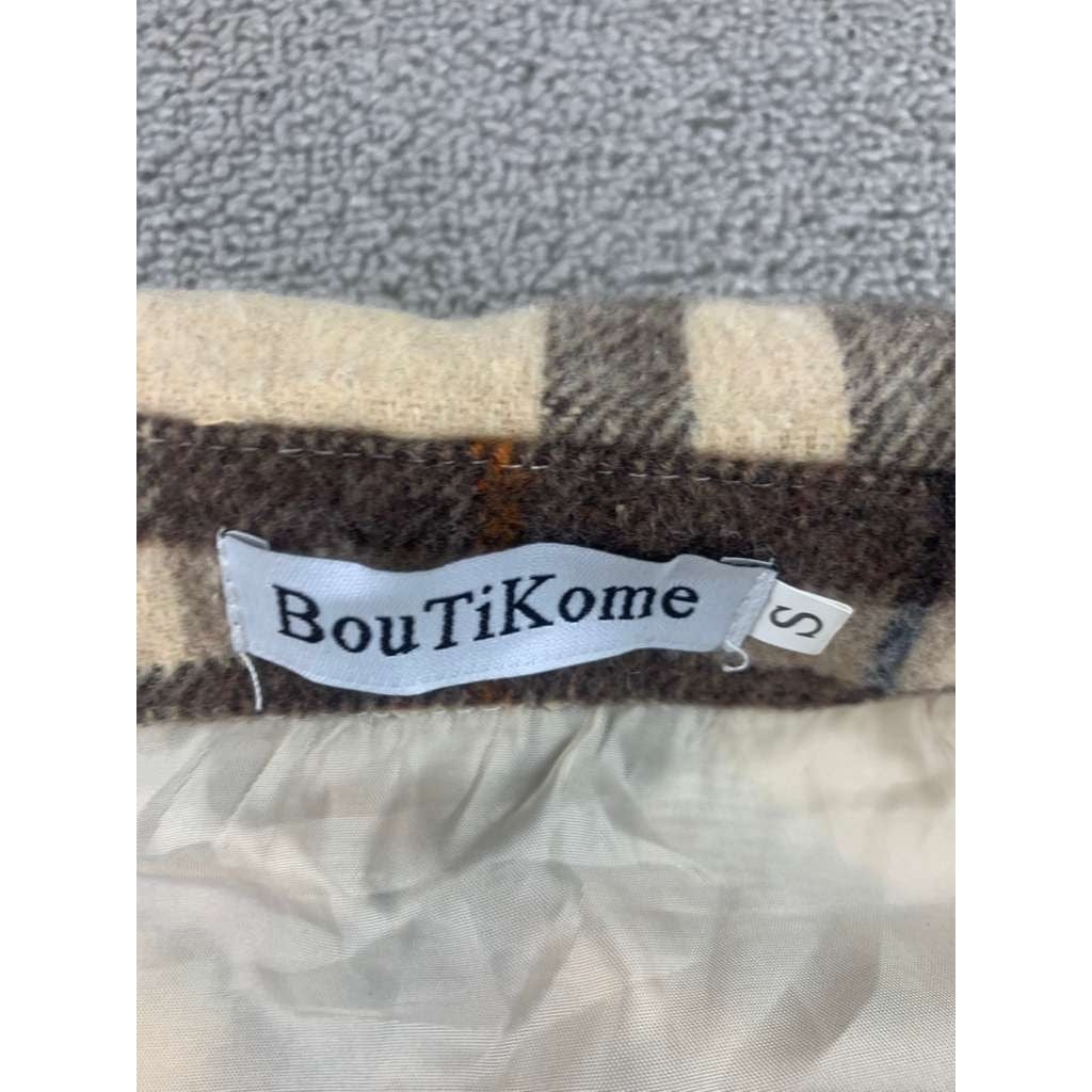 BoutiKome Plaid Shacket Womens S Tan Brown Brown Plaid Button Flannel Pockets