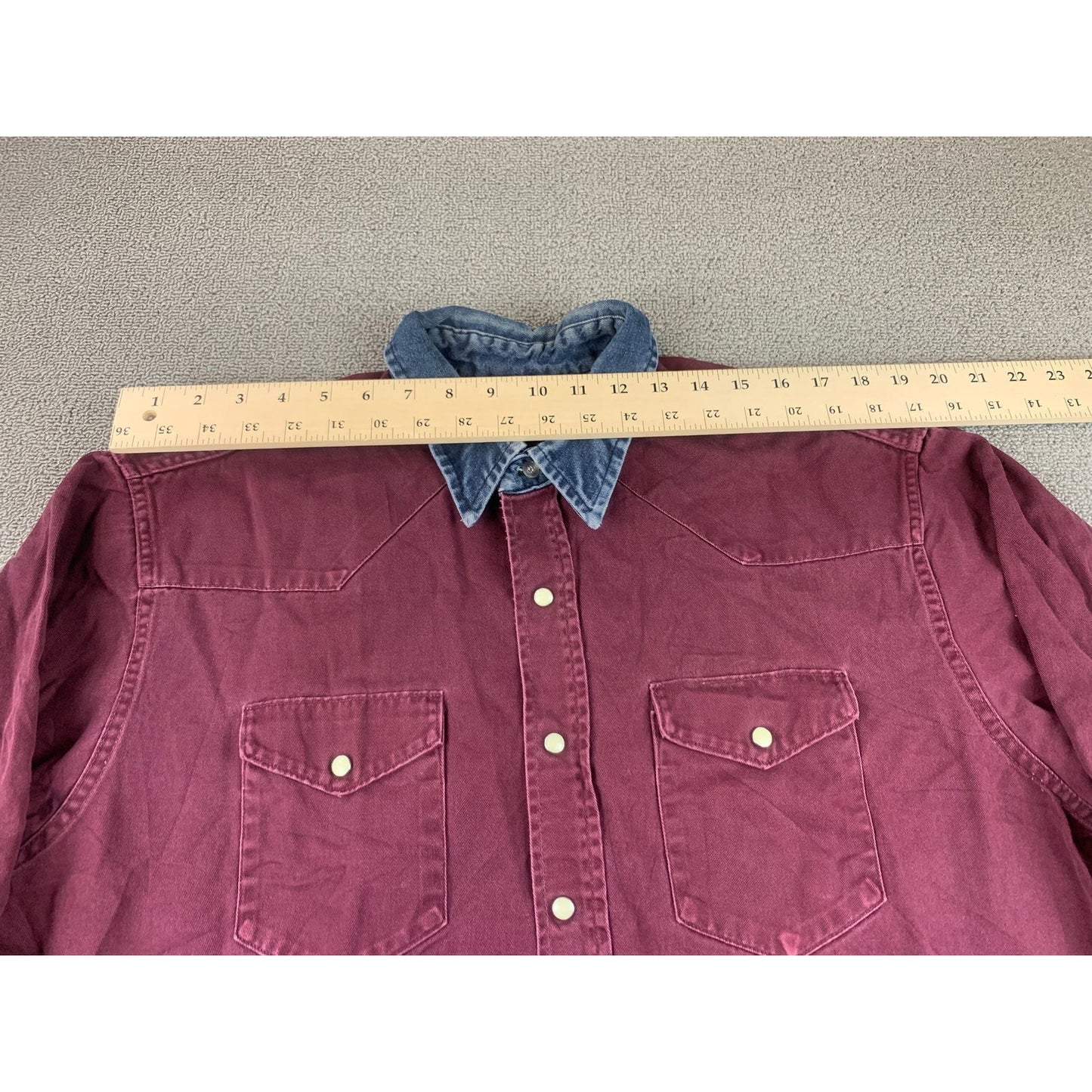 Vintage Wrangler Men 17 1/2 -35 Maroon Denim X-Long Tails Shirt USA Made