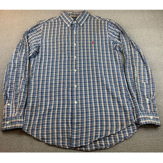 Ralph Lauren Men's Medium Classic Fit Checked Long Sleeve Button Down Polo Shirt