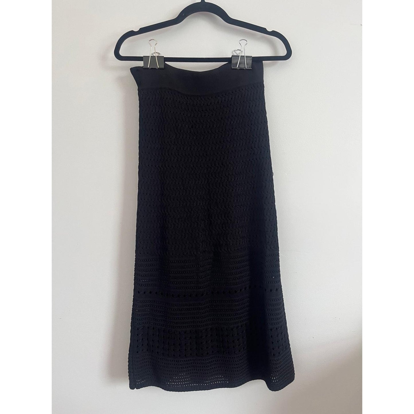Aritzia Wilfred Skirt Women M Black Knit Crochet Textured Midi Boho