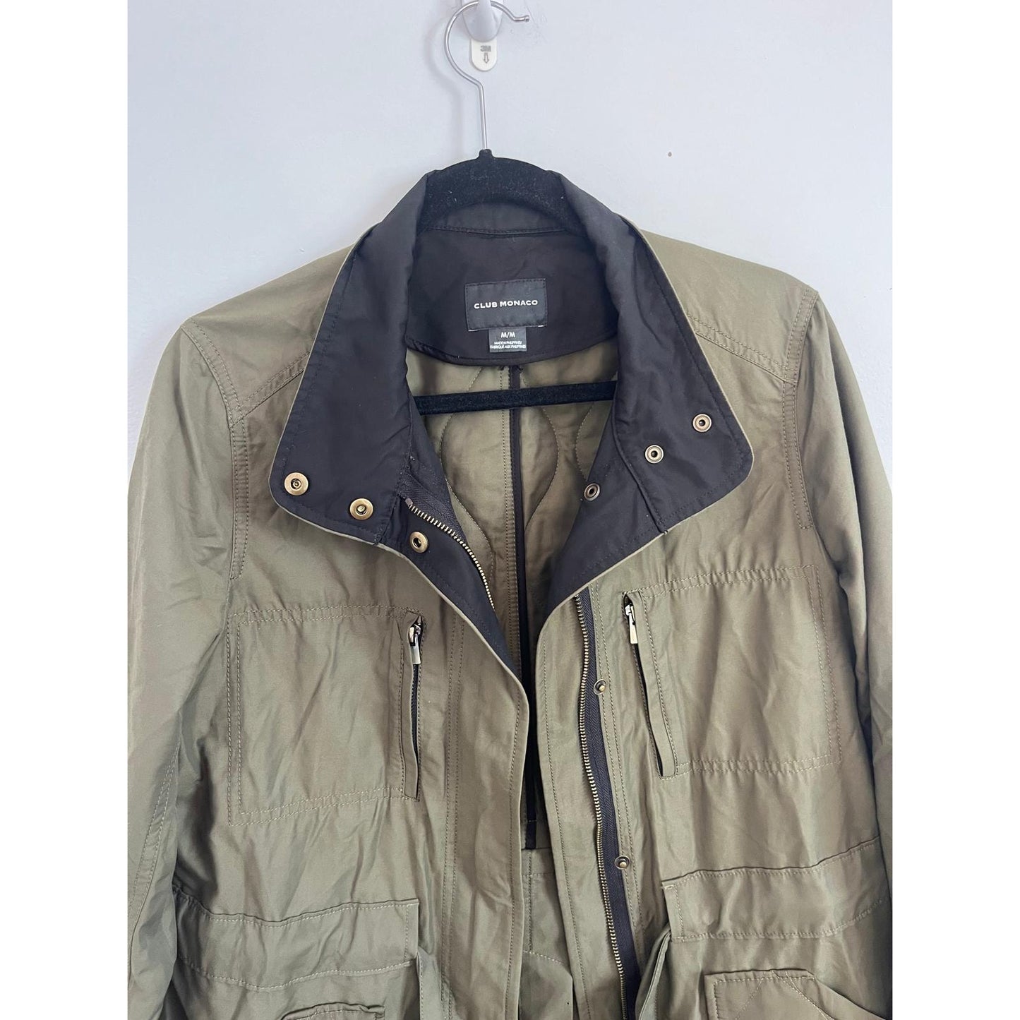 Club Monaco Jacket Women M Green Utility Zip Front Pockets Lightweight