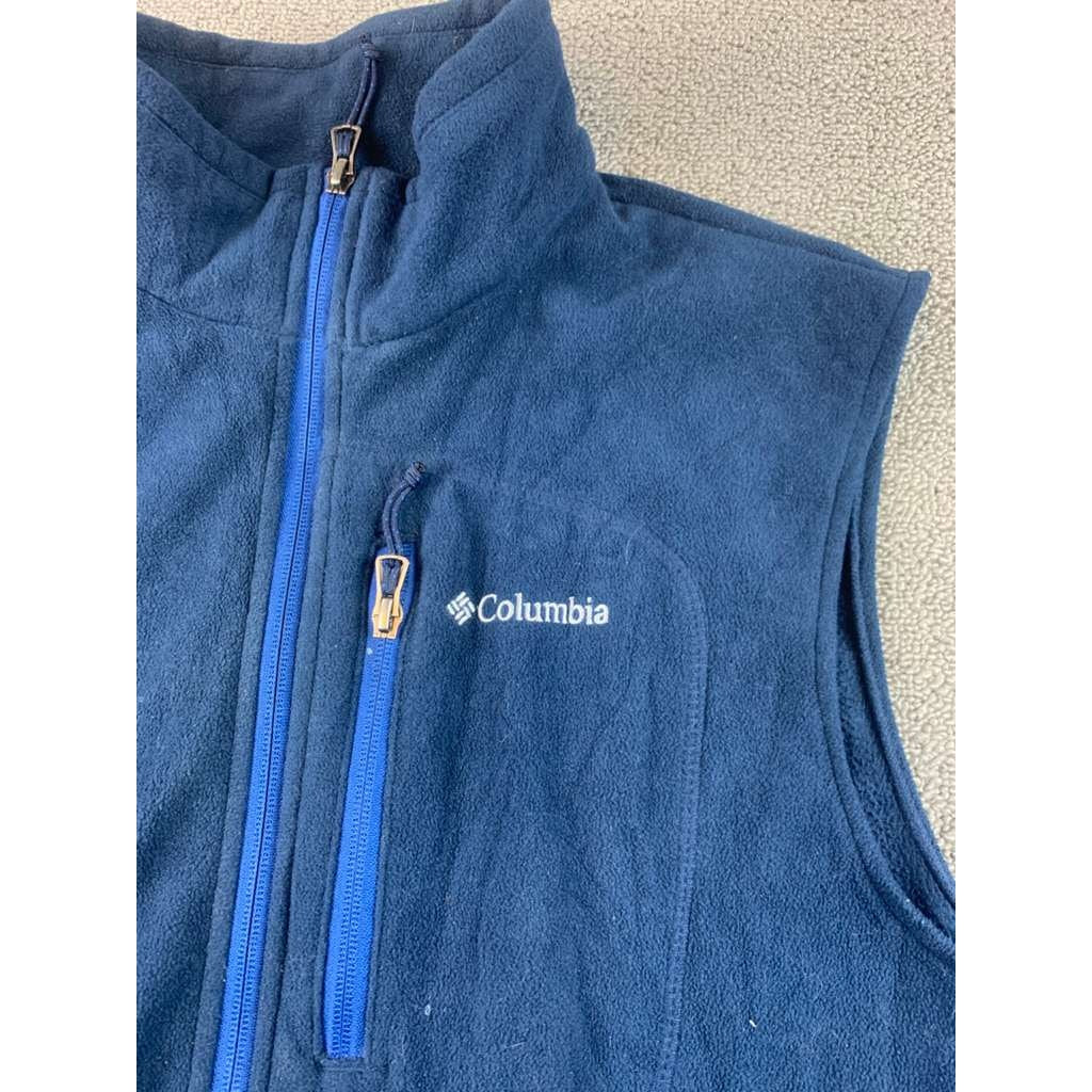 Columbia Men's Large Blue Sleeveless Full-Zip Outdoor Hiking Fleece Vest Jacket