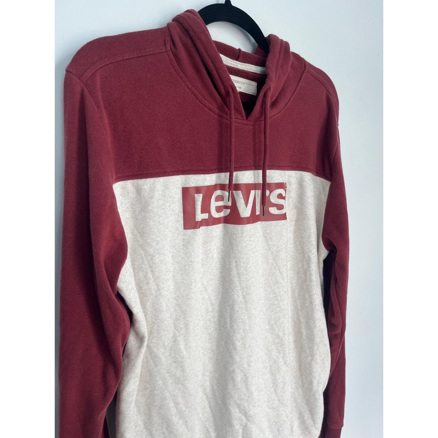 Levis Hoodie Sweatshirt Men Large Red Cream Colorblock Logo Pullover