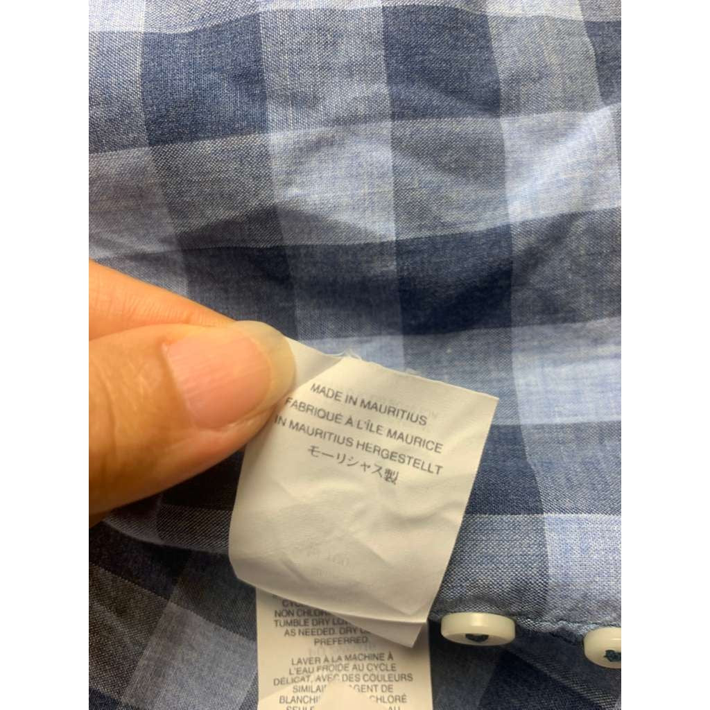 J. Crew Button Down Shirt Checkered Blue 100% Cotton Mauritius Made Size Small