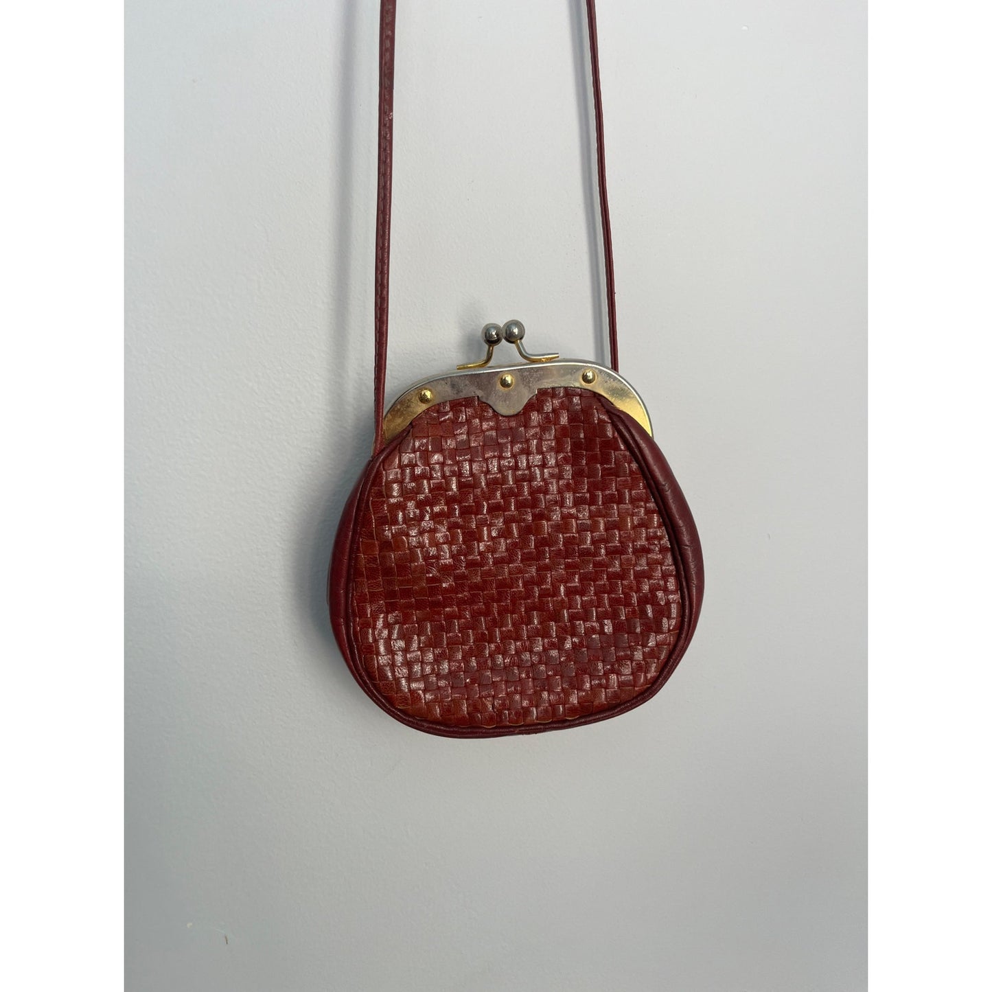 Vintage Woven Crossbody Purse Women One Size Brown Leather Clasp Closure