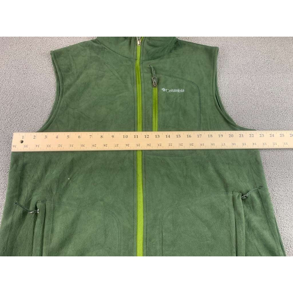 Columbia  Mens L Green Fleece Vest Full Zip Chest Pocket Hiking Outdoor