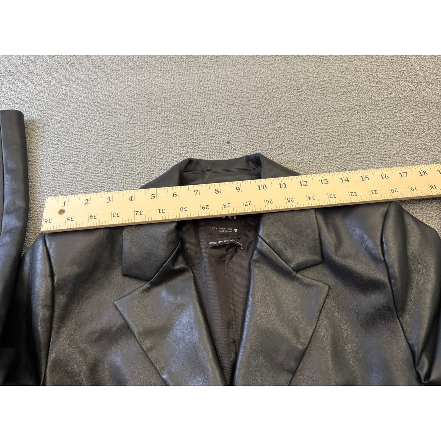 ZARA Women's Medium Black Faux Leather Blazer Double Button