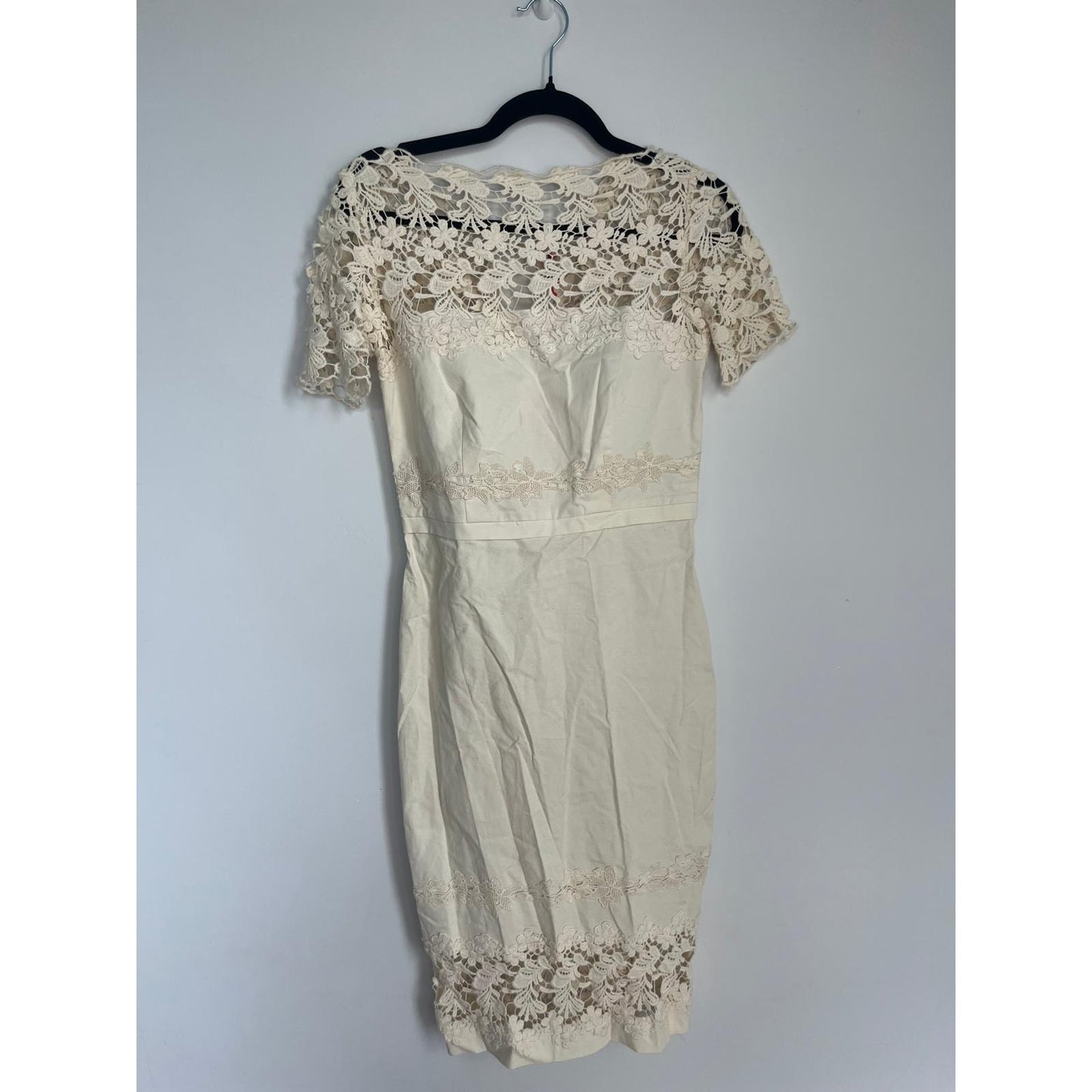 Ivanka Trump Lace Midi Dress Women 4 Cream Floral Overlay Cocktail