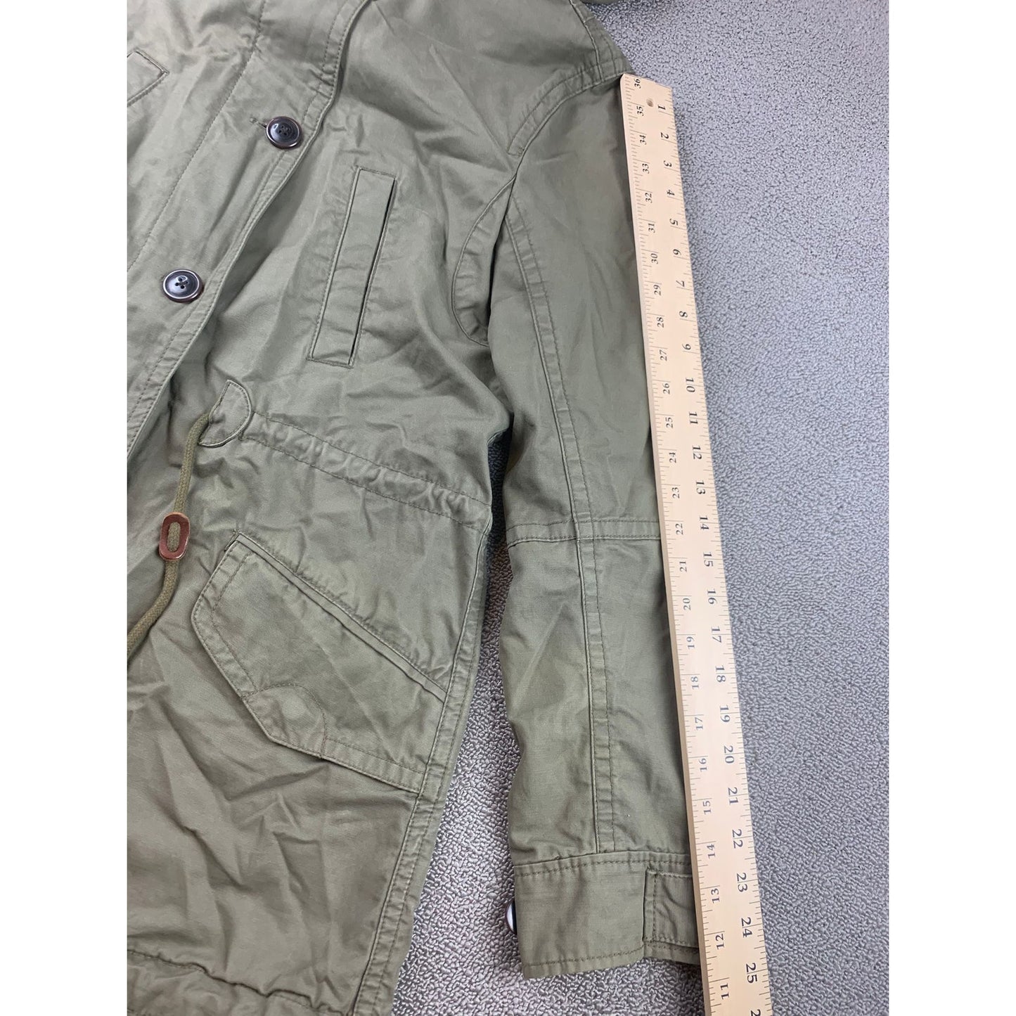 Gap Women’s Utility Field Jacket Sz M Hooded Full Zip Snap Draw String Waist