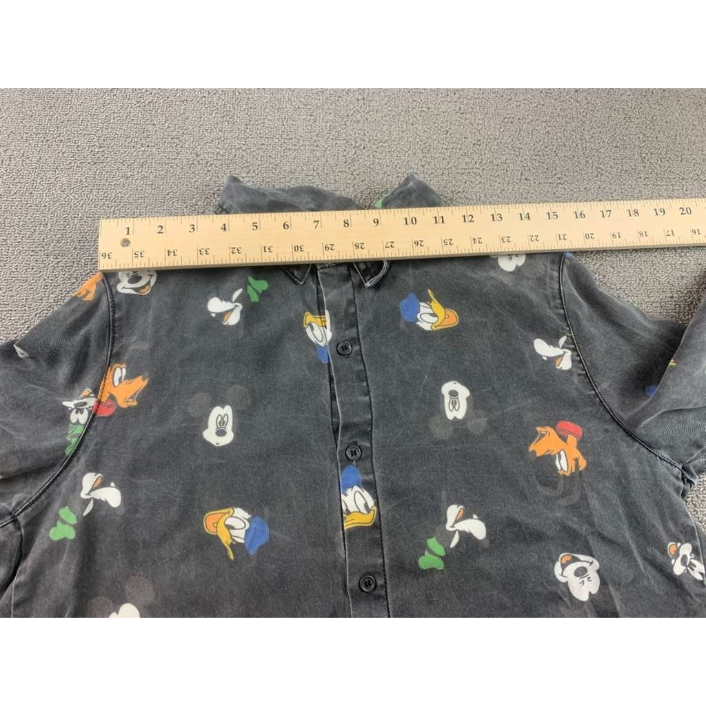GDN Disney Characters Button Down Shirt Black Donald Goofy Mickey Pluto- Size M