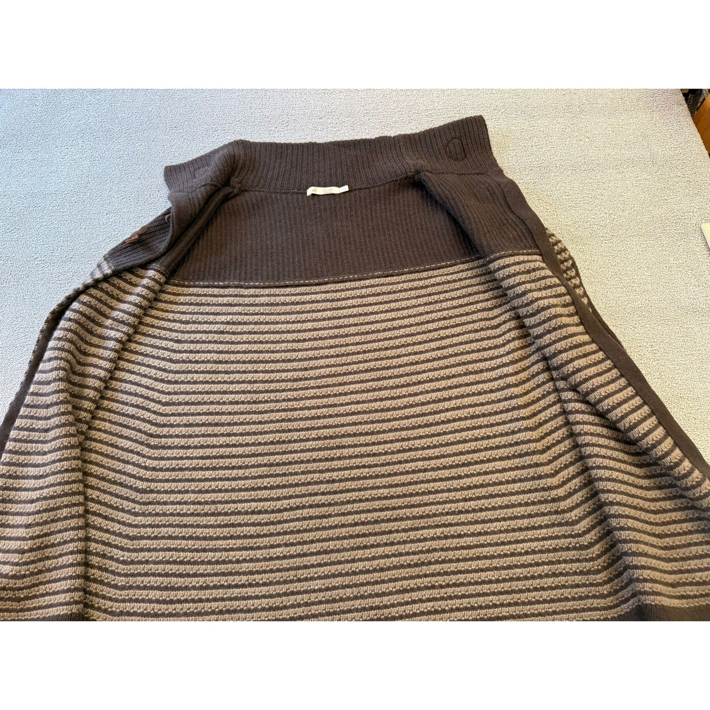 Raffi Cashmere M/L Brown Striped Knit Cape Poncho Toggle 100% Cashmere