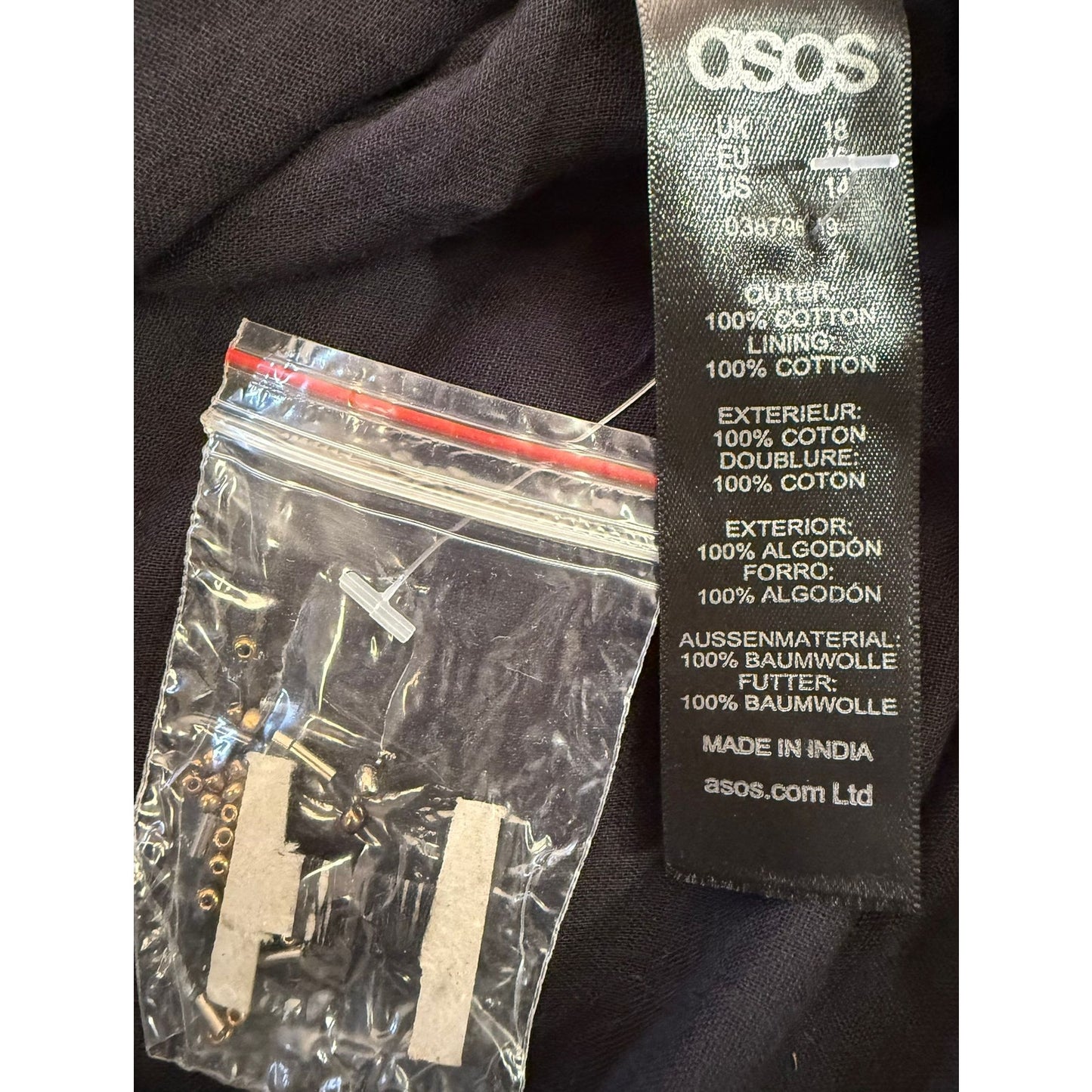 ASOS US 14 Womens Black Beaded Short Sleeve Shift Dress