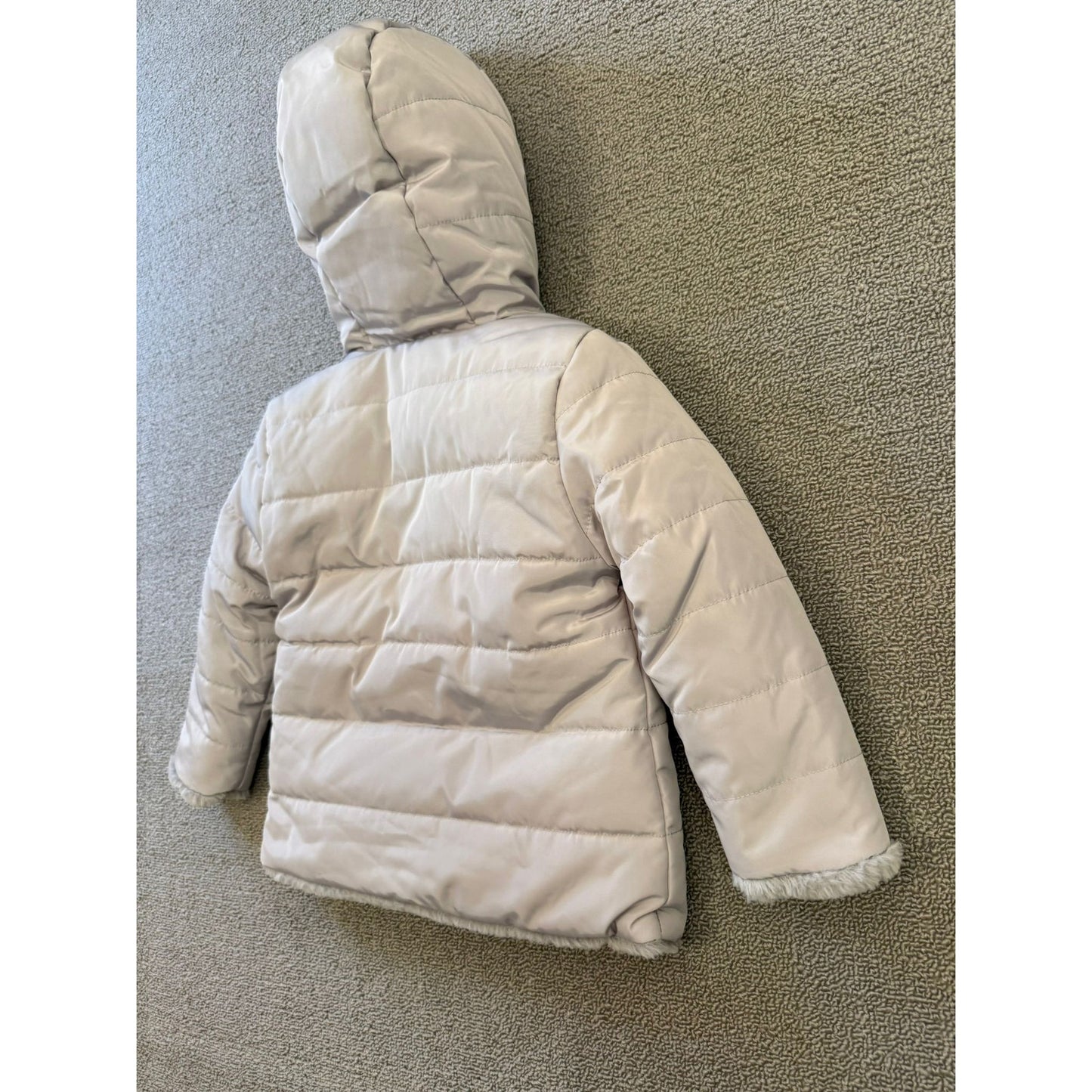 Mayoral Casual Girl Kids Size 2 Reversible Faux Fur Puffer Jacket Grey Pearl