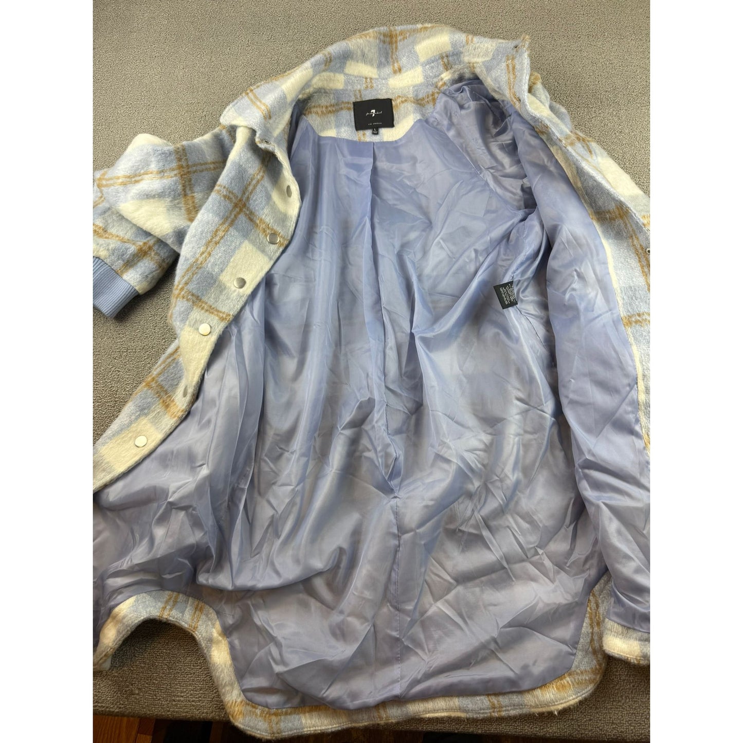 7 for All Mankind Women's Large Longline Brushed Plaid Shacket Coat
