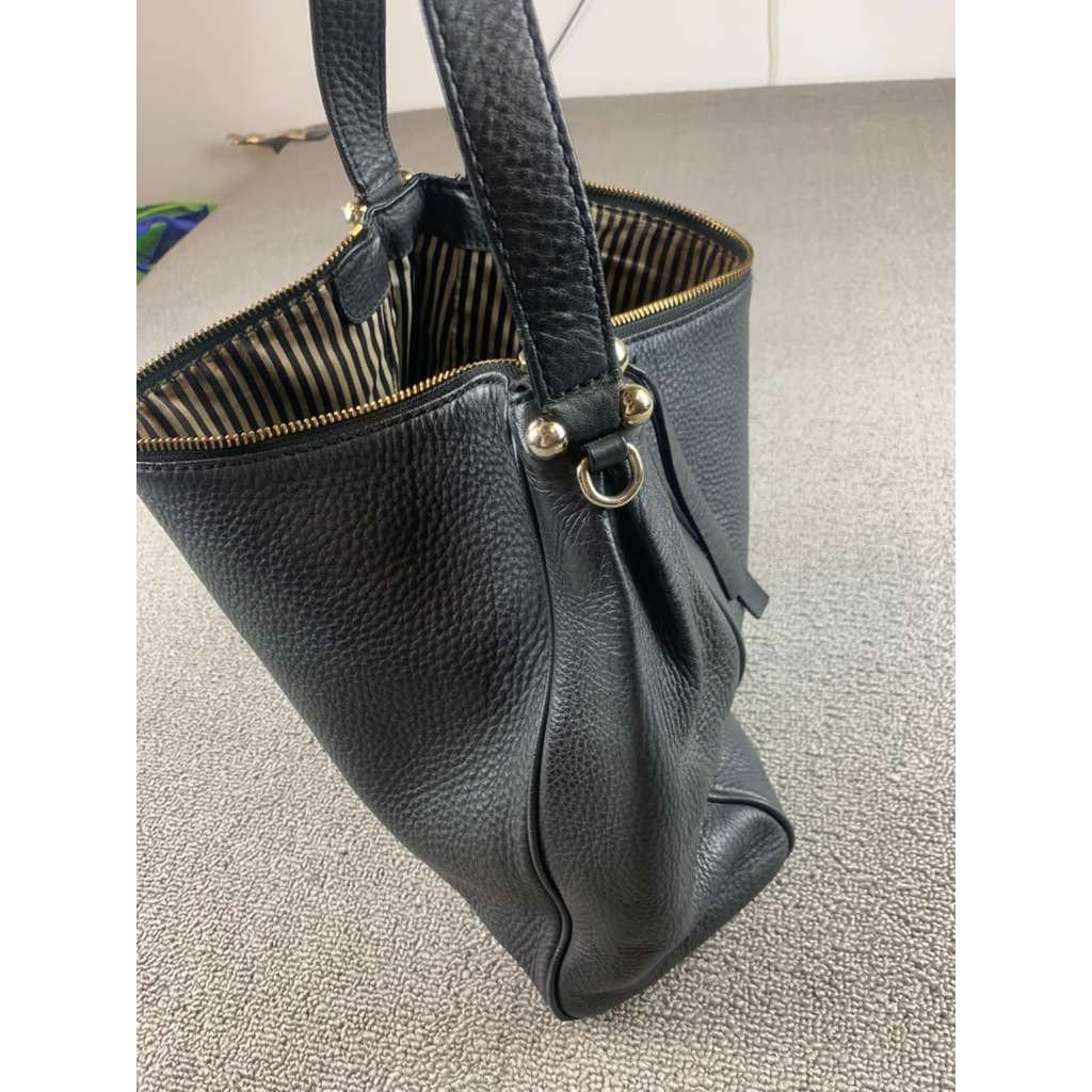 Kate Spade New York Shoulder Hobo Bag Women Black Cow Leather Pebbled Logo