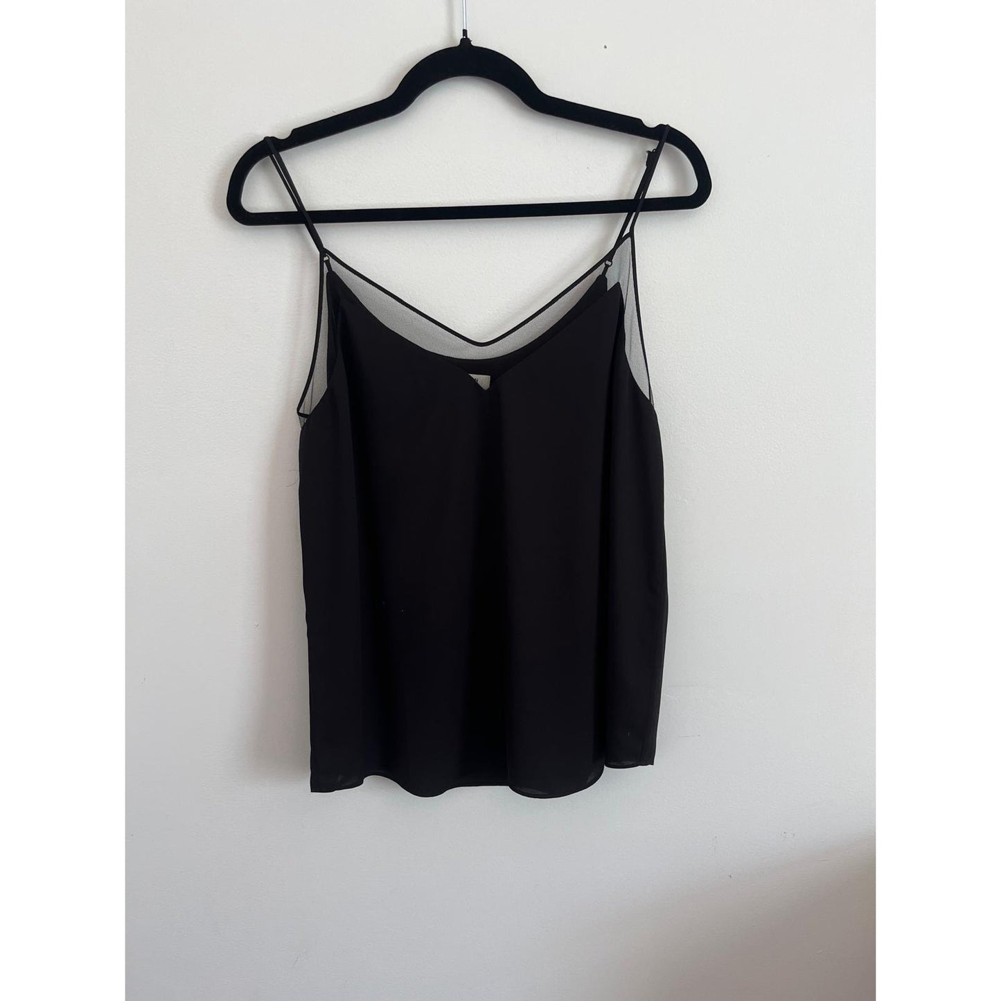 Babaton Camisole Top Women M Black Mesh Trim Spaghetti Strap Minimalist