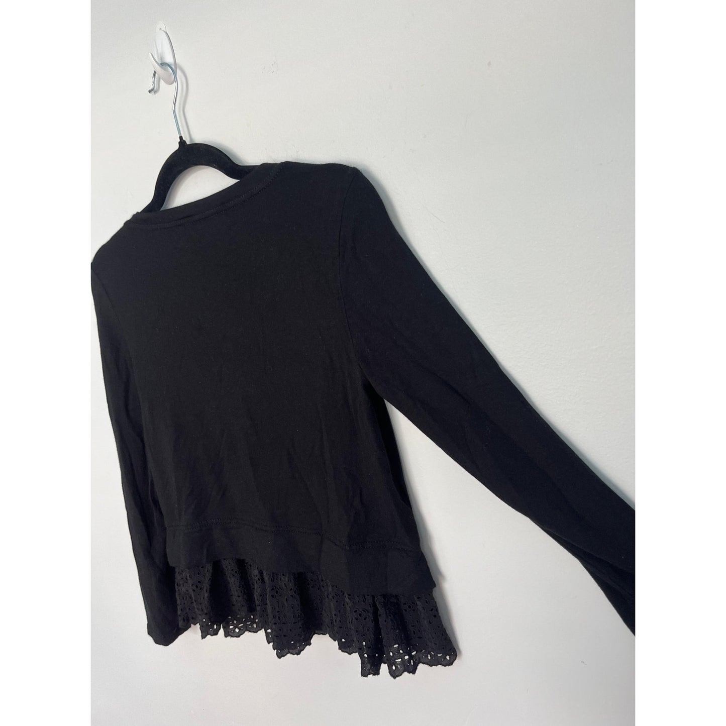 Rebecca Taylor Black Peplum Hem Top Women XS Eyelet Ruffle Long Sleeve