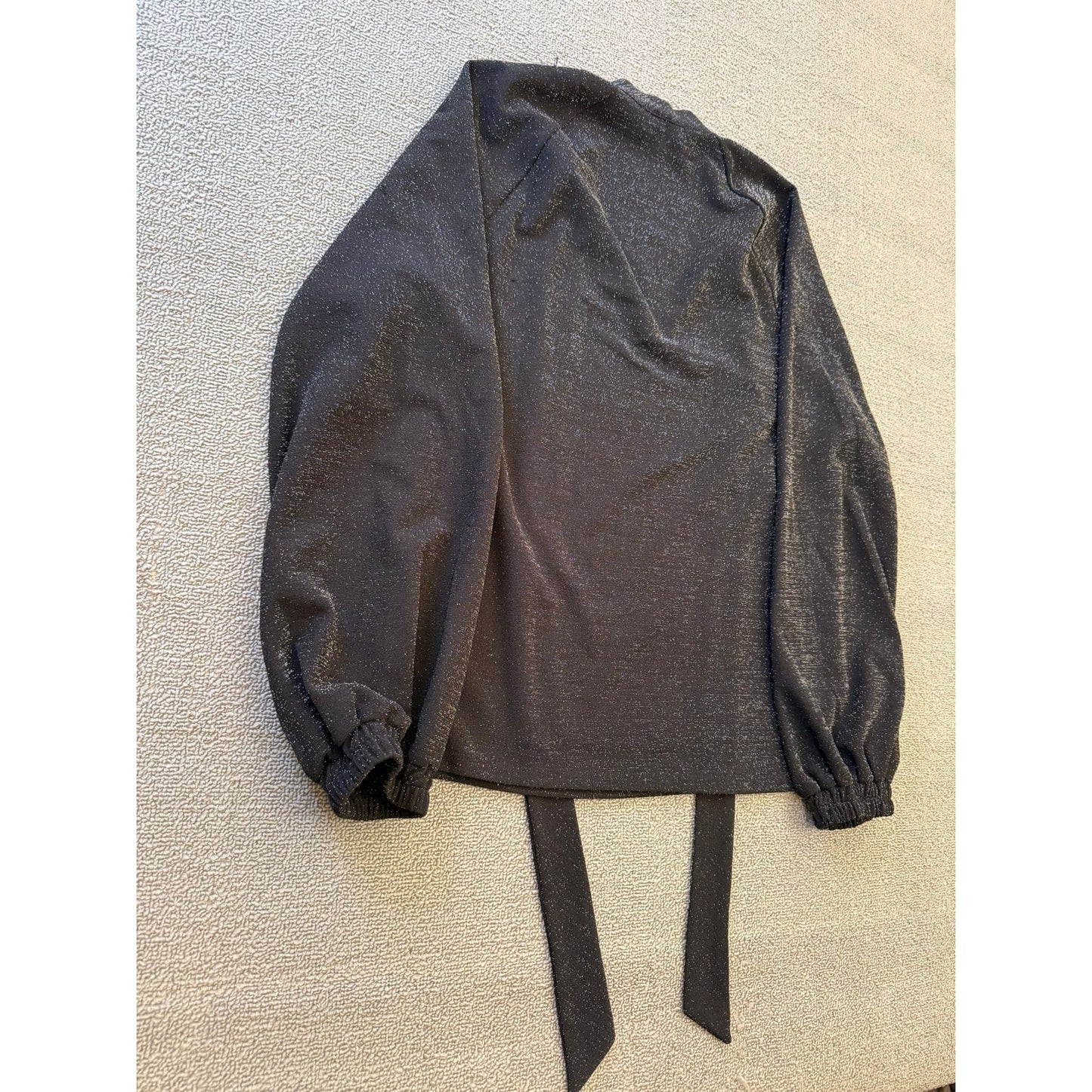 Karl Lagerfeld Paris Women's M Black Tie Neck Metallic Blouse Top