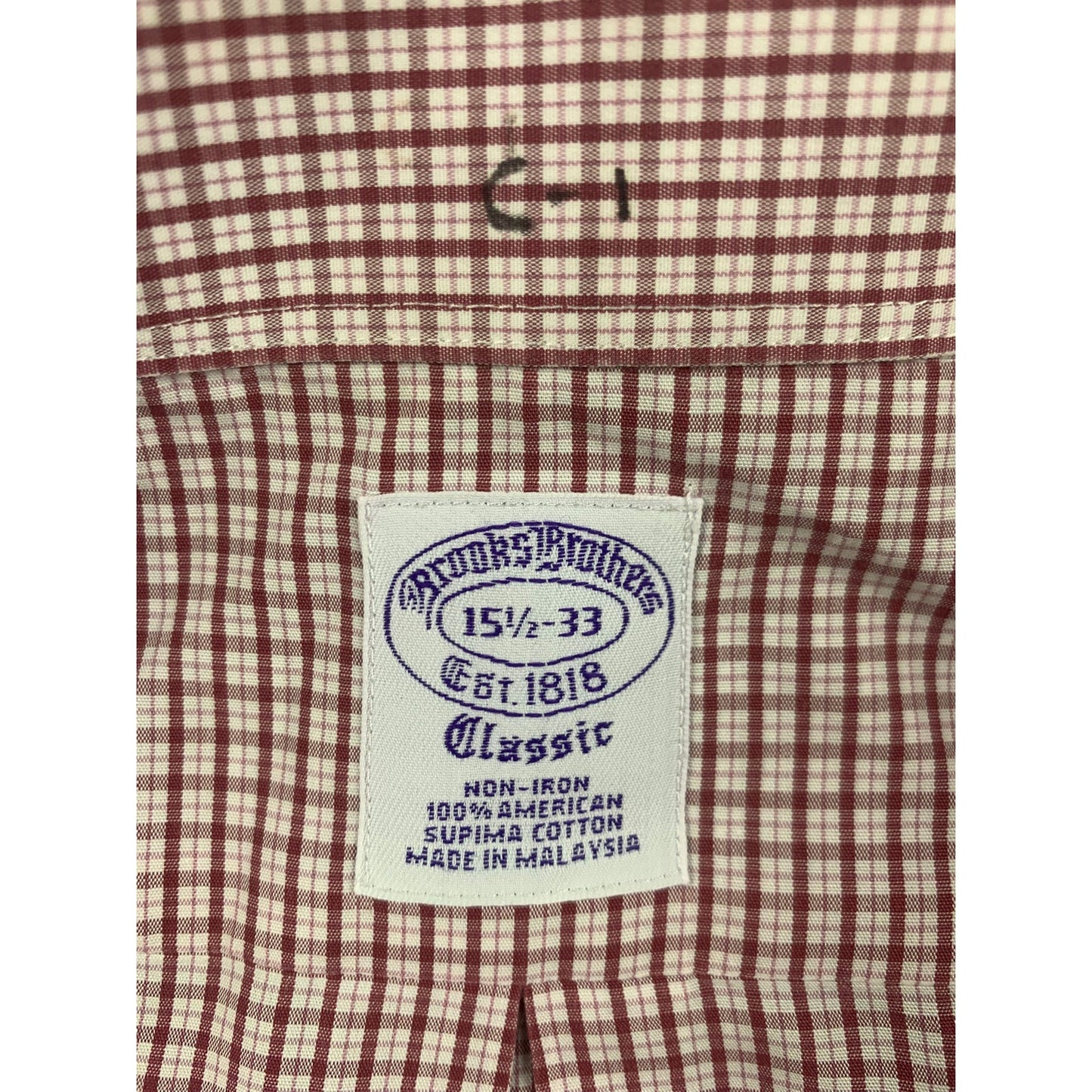 Brooks Brothers Shirt Men 15 1/2 -33 Red White Check Long Sleeve Woven in Italy