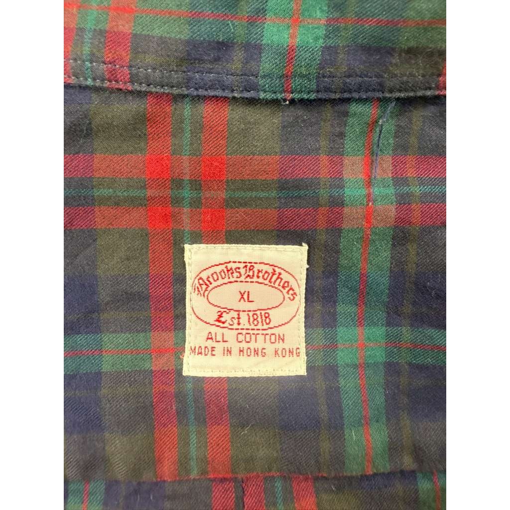 Brooks Brothers Button Down Shirt Mens XL Plaid Cotton Vintage Hong Kong