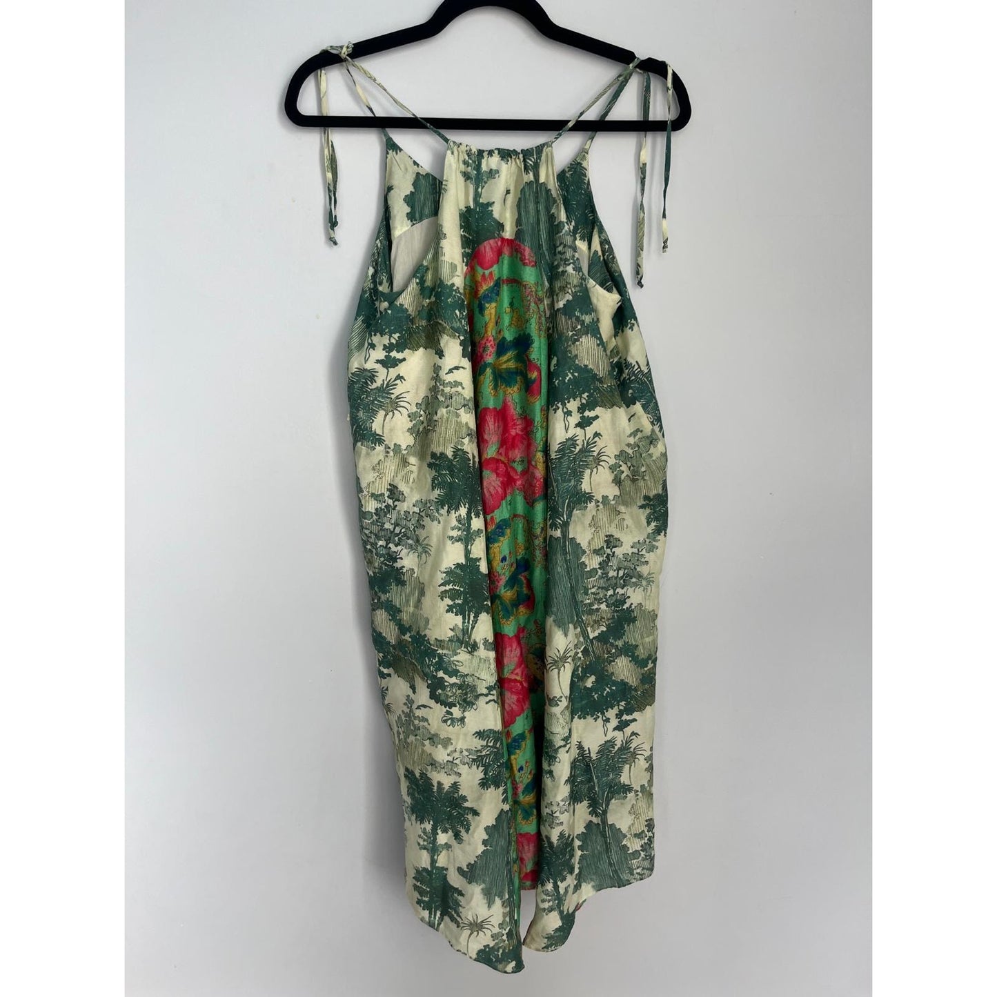 Maeve Sundress Women XS Green Scenic Print Tie Strap Boho Summer Dress