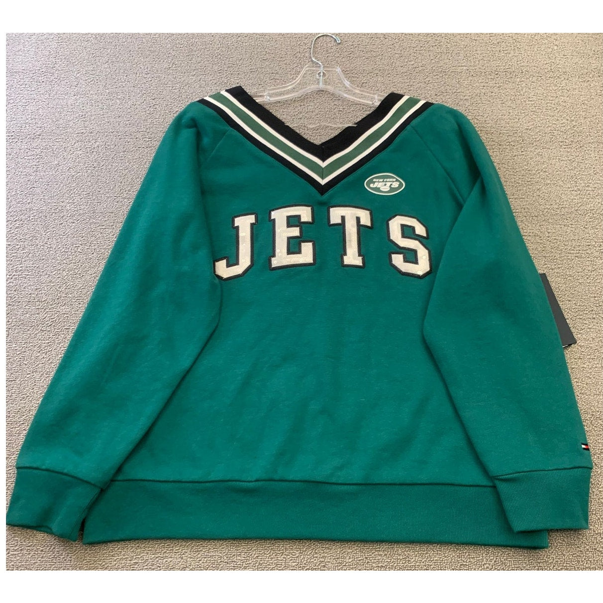 Tommy Hilfiger Women's XL Green Jets NFL Sweatshirt Pullover New With Tags