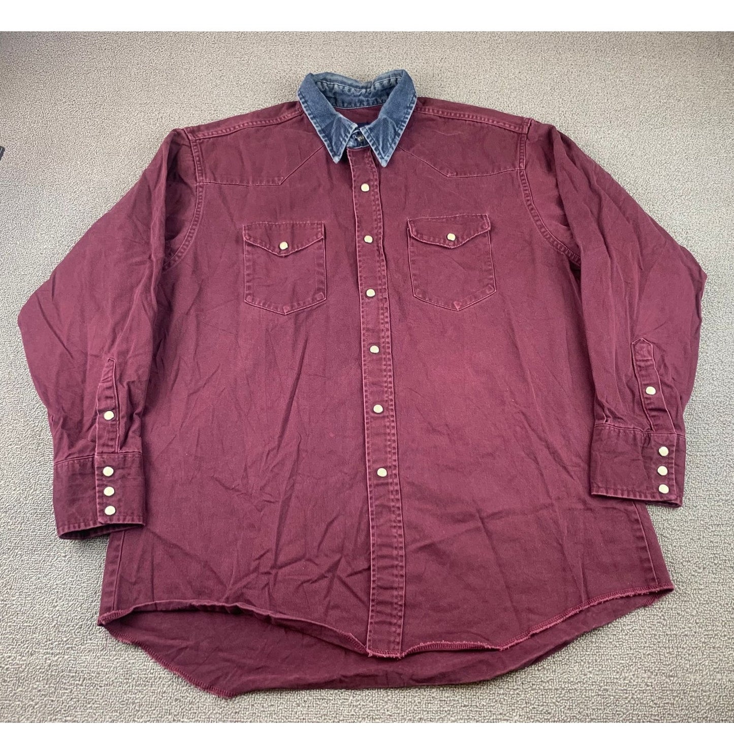 Vintage Wrangler Men 17 1/2 -35 Maroon Denim X-Long Tails Shirt USA Made