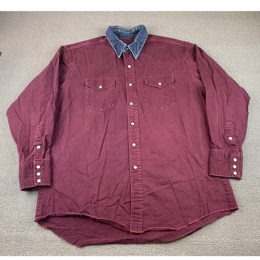 Vintage Wrangler Men 17 1/2 -35 Maroon Denim X-Long Tails Shirt USA Made