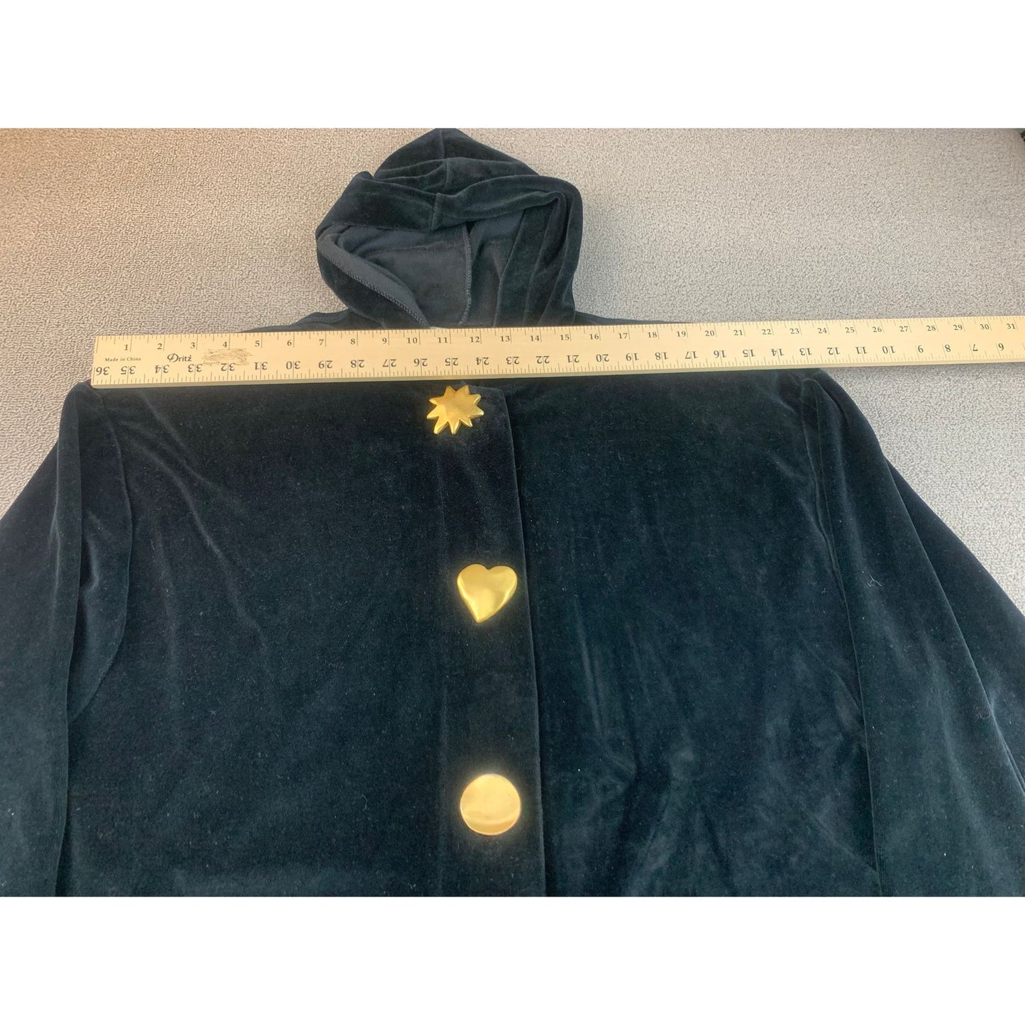 Vintage Regina Porter Women's Large Black Light Coat Button Front Sun Heart Moon