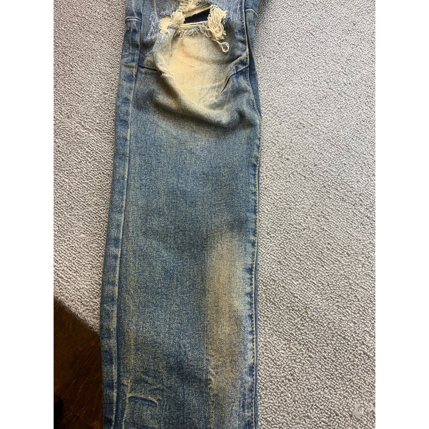 Woolf Men's 34x32 Slim-fit Jeans Blue With A Fashionable Cut-Up Design